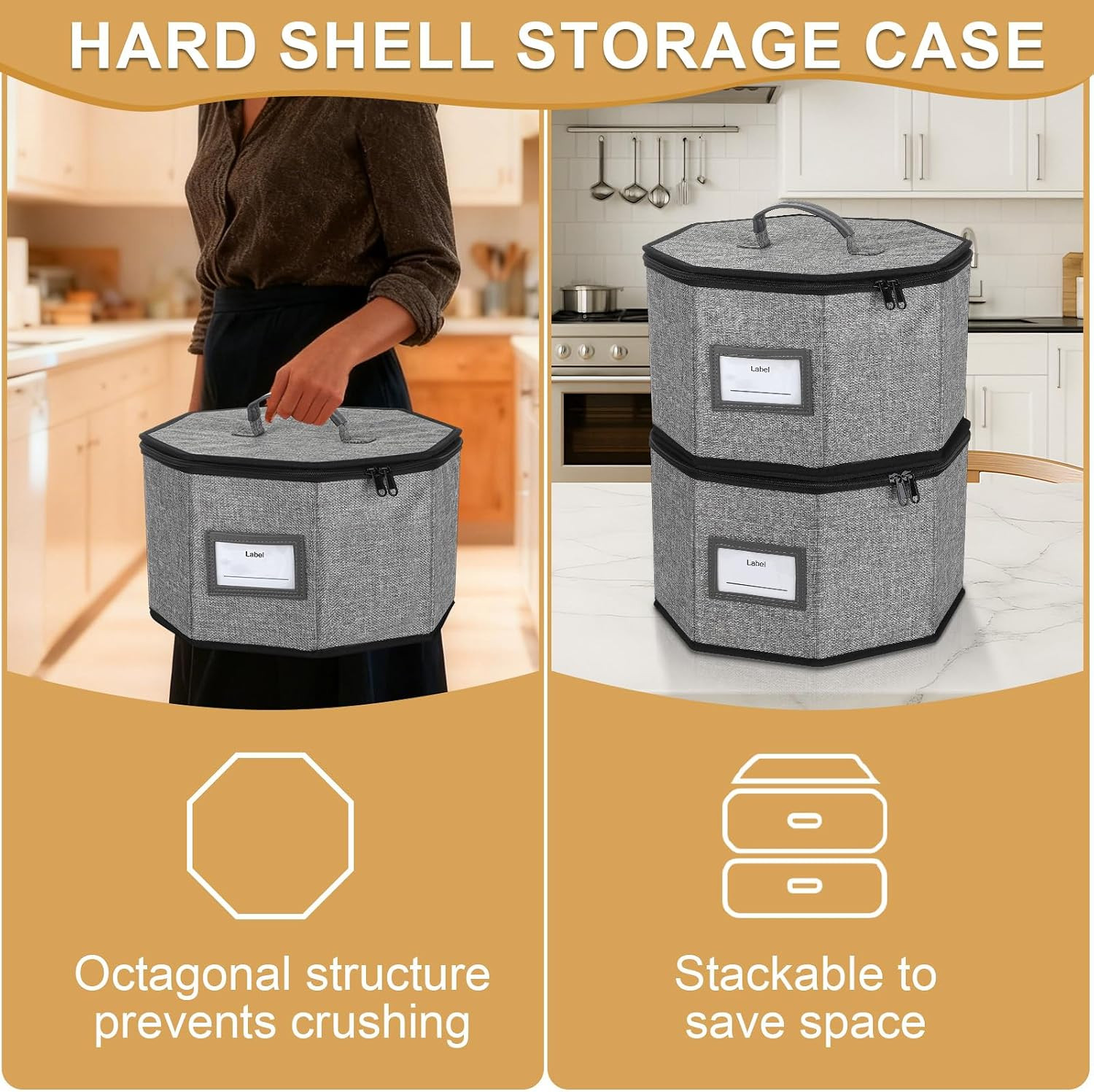 2 Pack Stackable Dish Storage Containers with 24 Felt Dividers and Handles