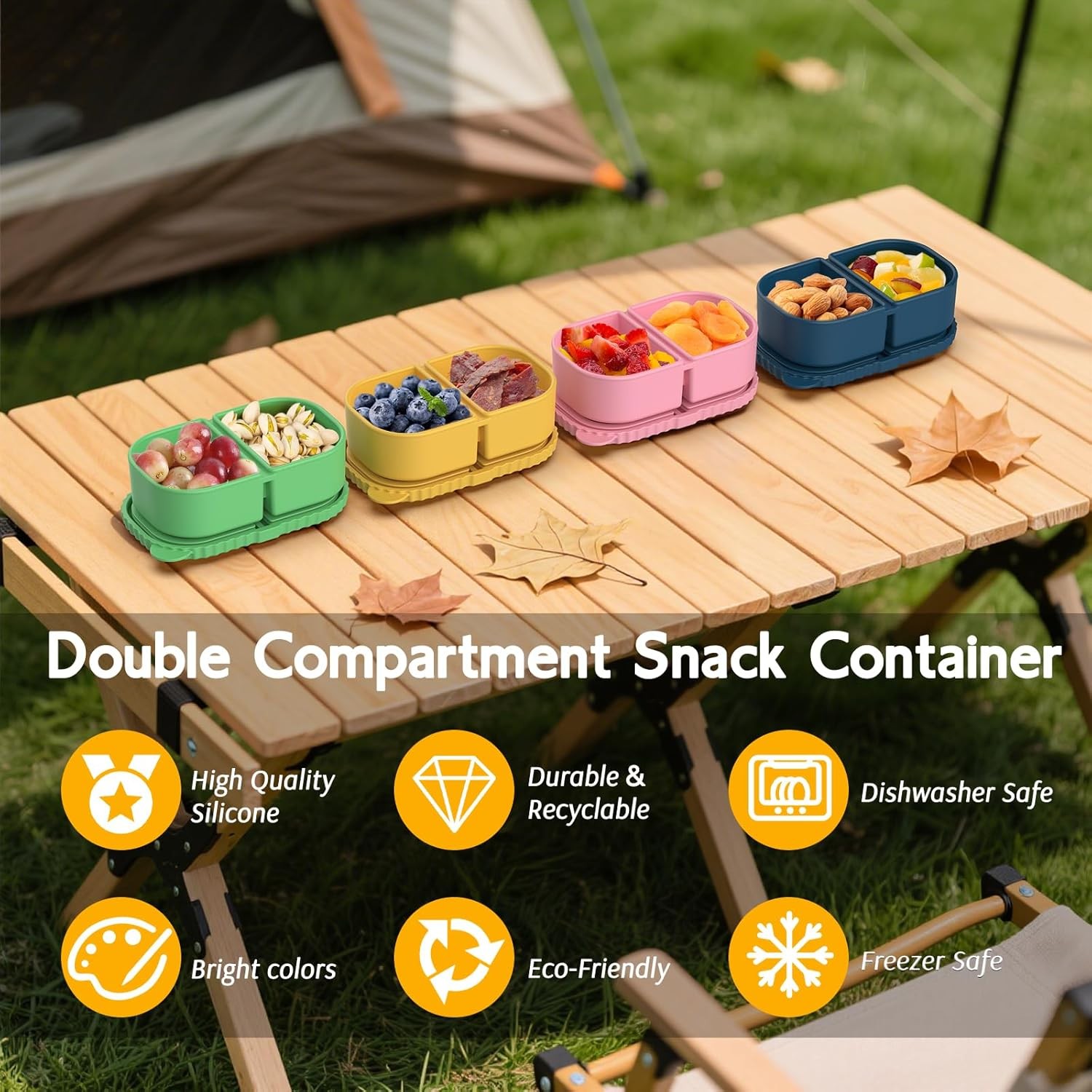 Double Compartment Snack Containers for Sauce, Reusable Silicone