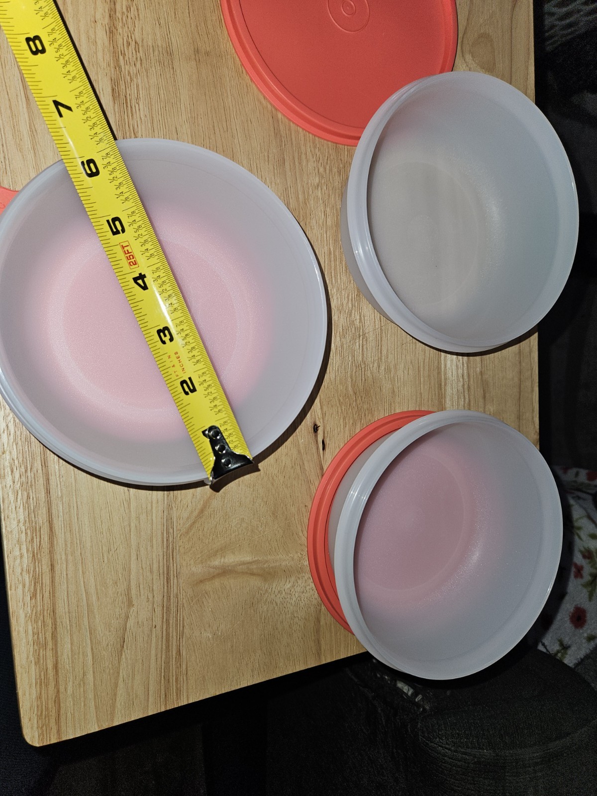 Tupperware Round Plastic Bowl Set, White Bowls Orange Snap Lids, 6-Piece