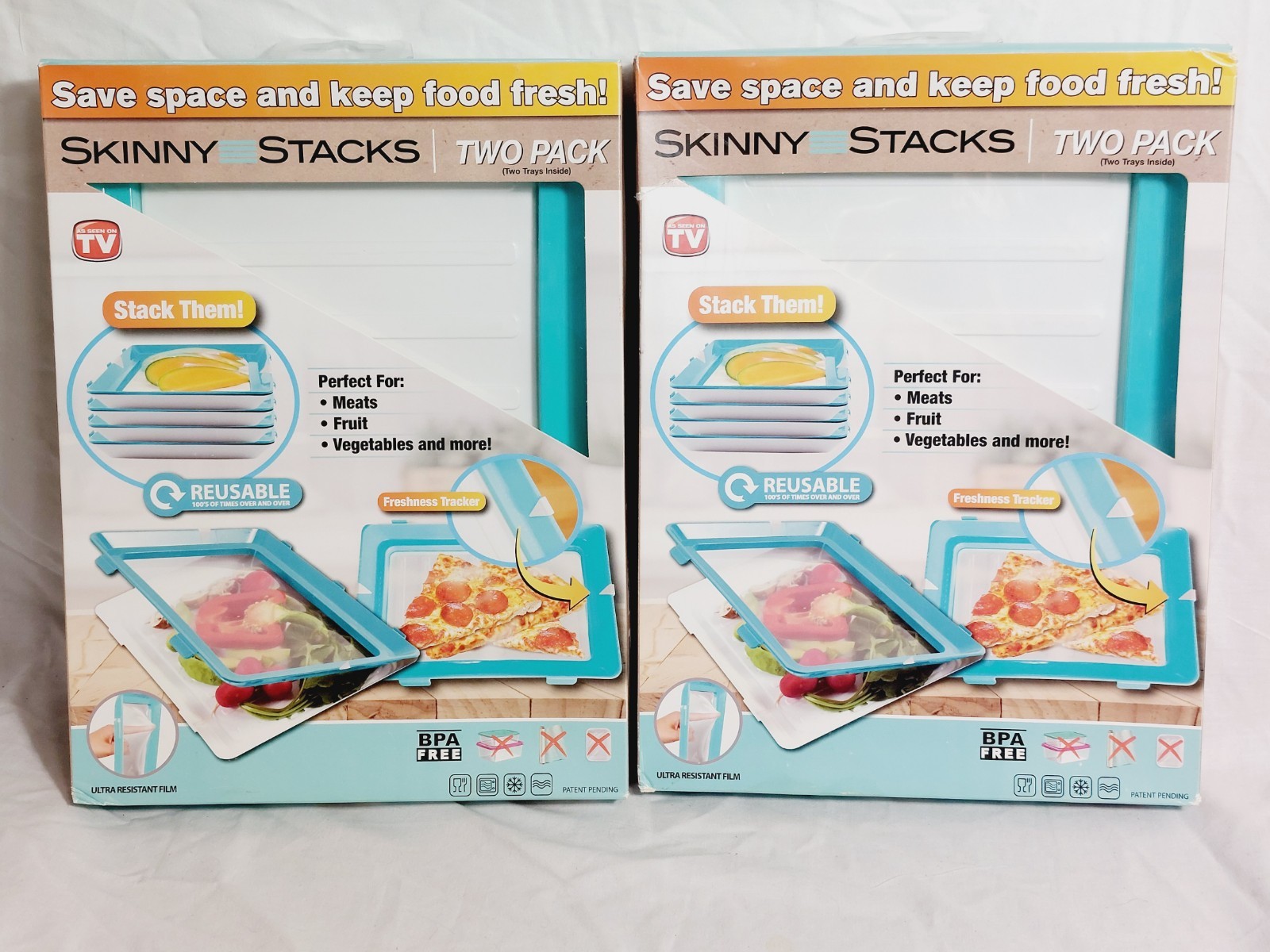 Lot of 2 Skinny Stacks Food Storage Trays Two Pack As Seen On TV BPA Free Blue