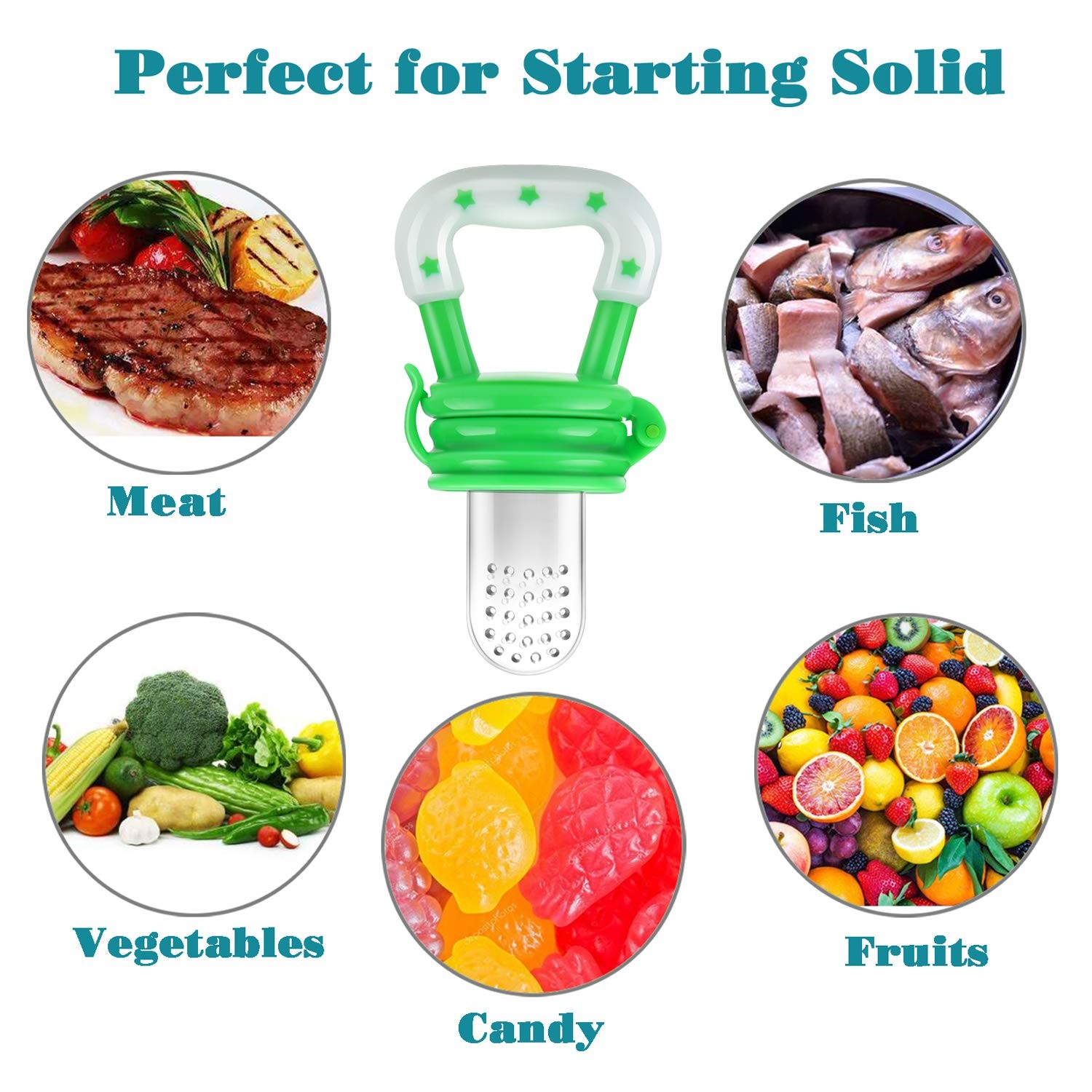 PandaEar (3 Pack) Baby Fresh Fruit Food Feeder | Grade Soft 7 Piece Set