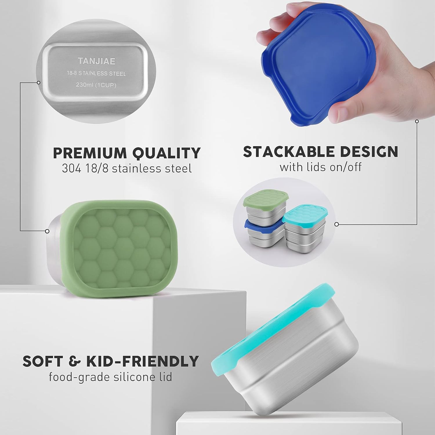 Small (1 CUP) Stainless Steel Snack Containers for Kids | Easy Open Leak Proof F