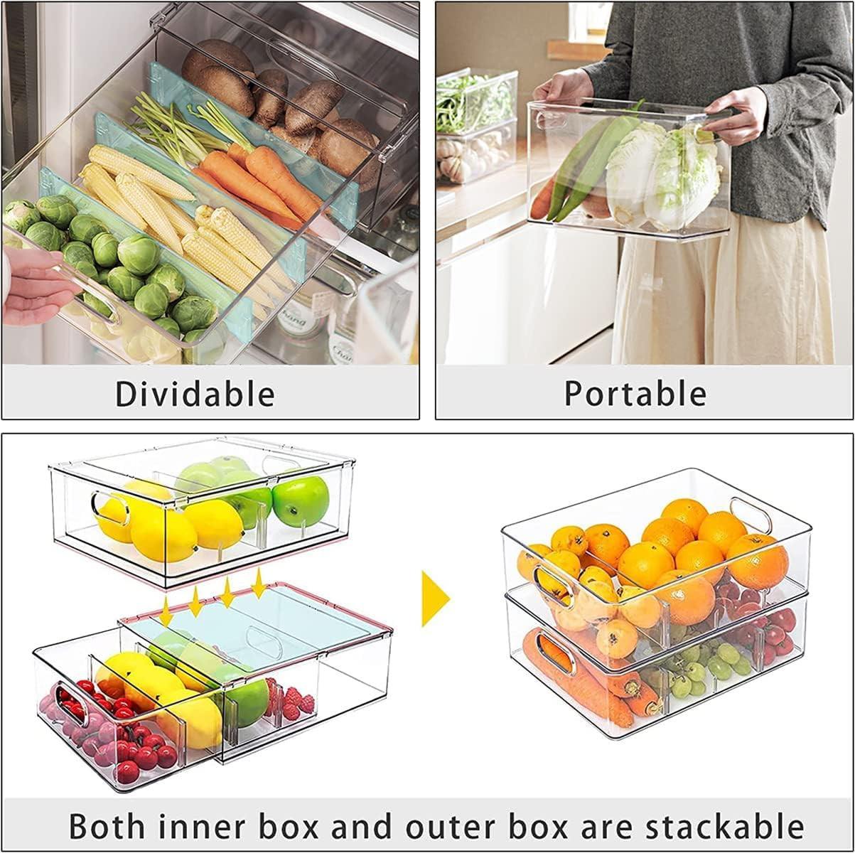 Stackable Refrigerator Organizer Bins – 9 Pack Clear Pull-Out Drawers for Produc