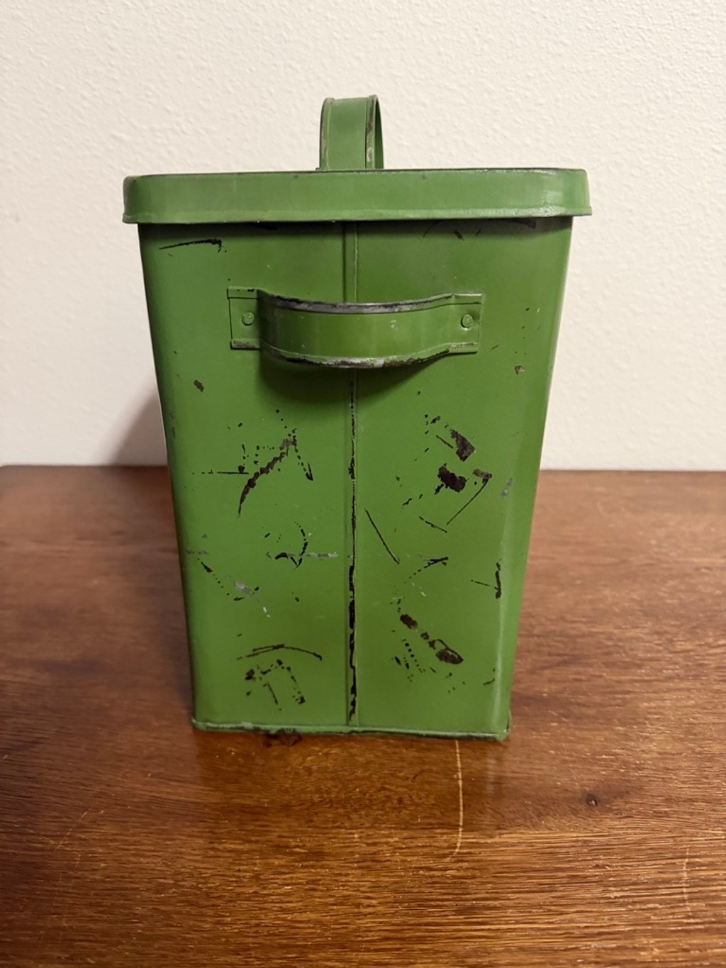 Rustic Metal Crackers Tin Canister w/ Lid Green Farmhouse Kitchen Storage Two’s