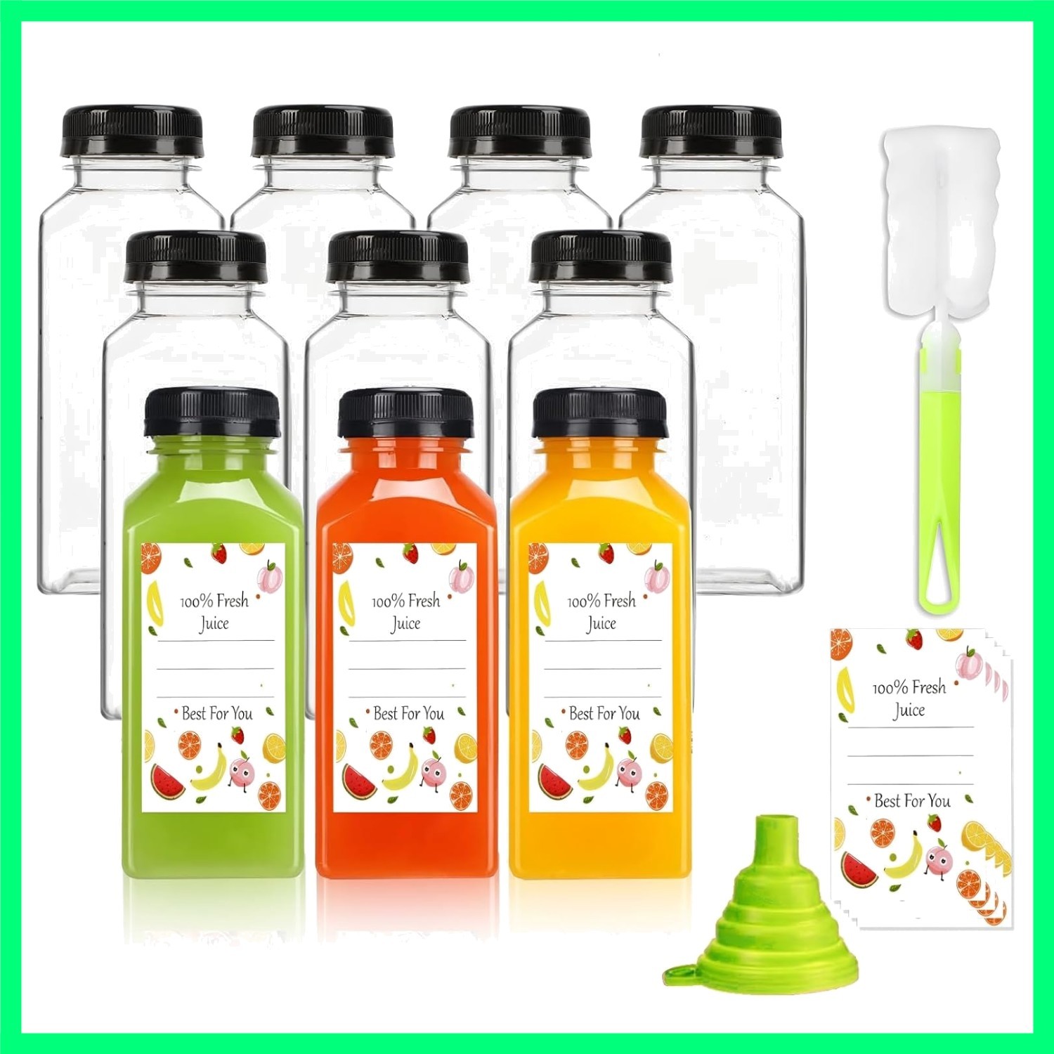 10 Pack PET Juice Bottles with Caps 12 Oz Clear Reusable Water Bottles w Label