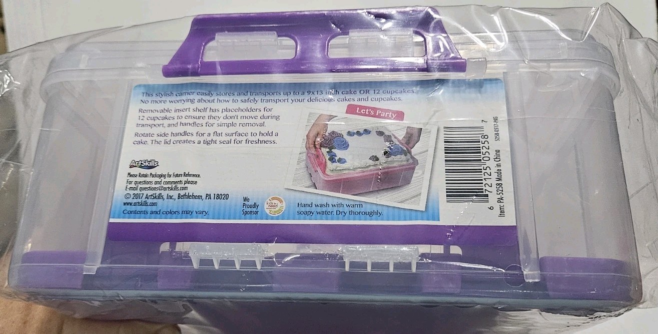 Baked With Love Deluxe Cake & Cupcake Caddy 9×13 Cake Or 12 Cupcakes-NEW