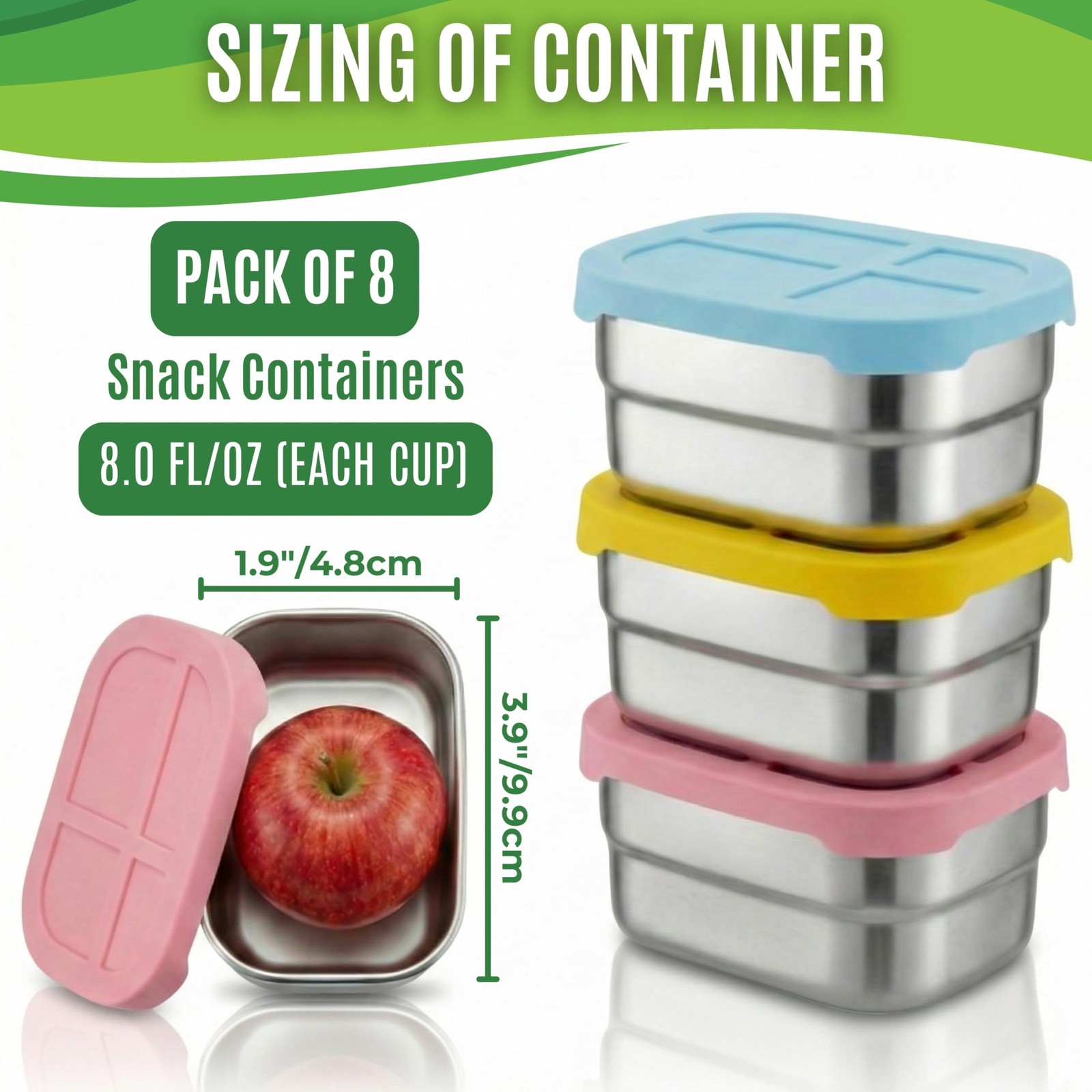 8 oz Stainless Steel Snack Containers with Silicone Lids, BPA-Free & Reusable Mi