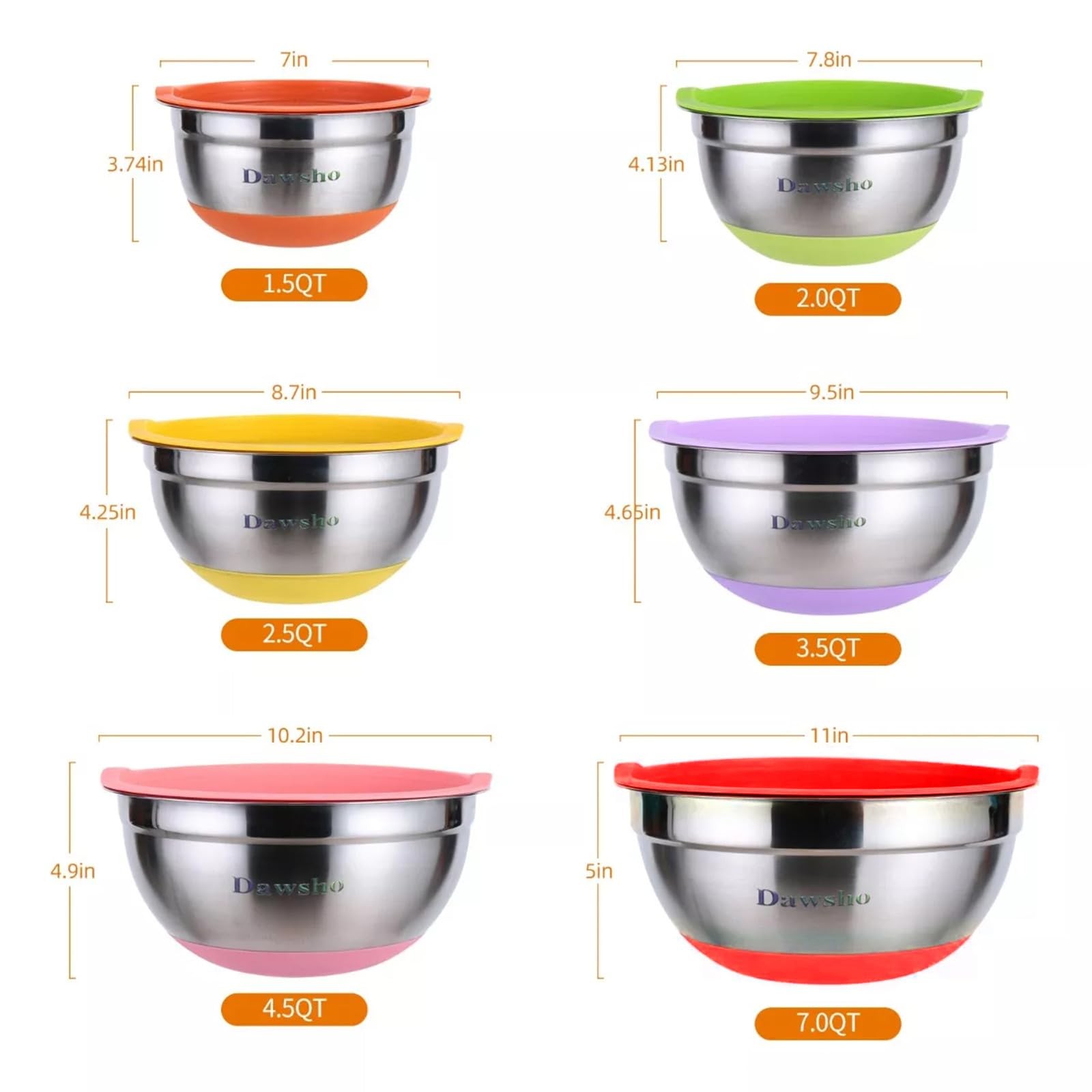 Mixing Bowls with Lids 6 Piece, Stainless Steel Nesting Bowls Set for Kitchen…