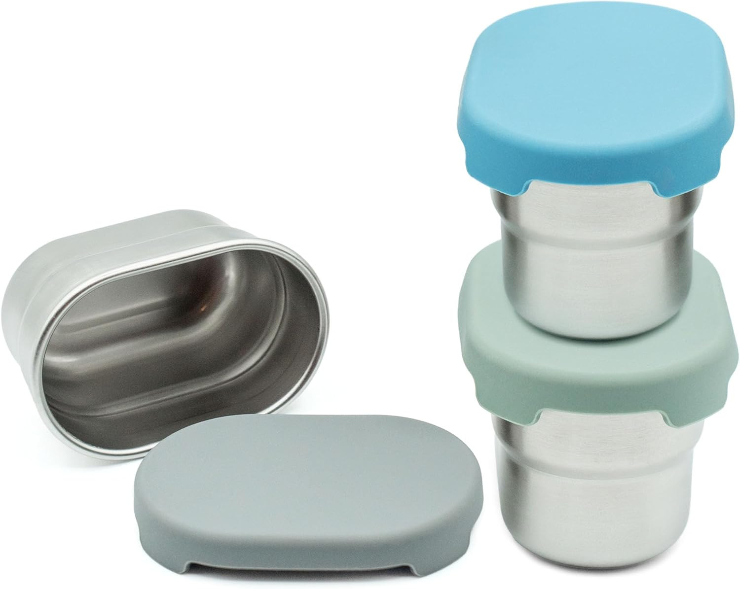 Stainless Steel Dip Containers with Leakproof Silicone Lids – 3 Pack – 2.7 Oz Re