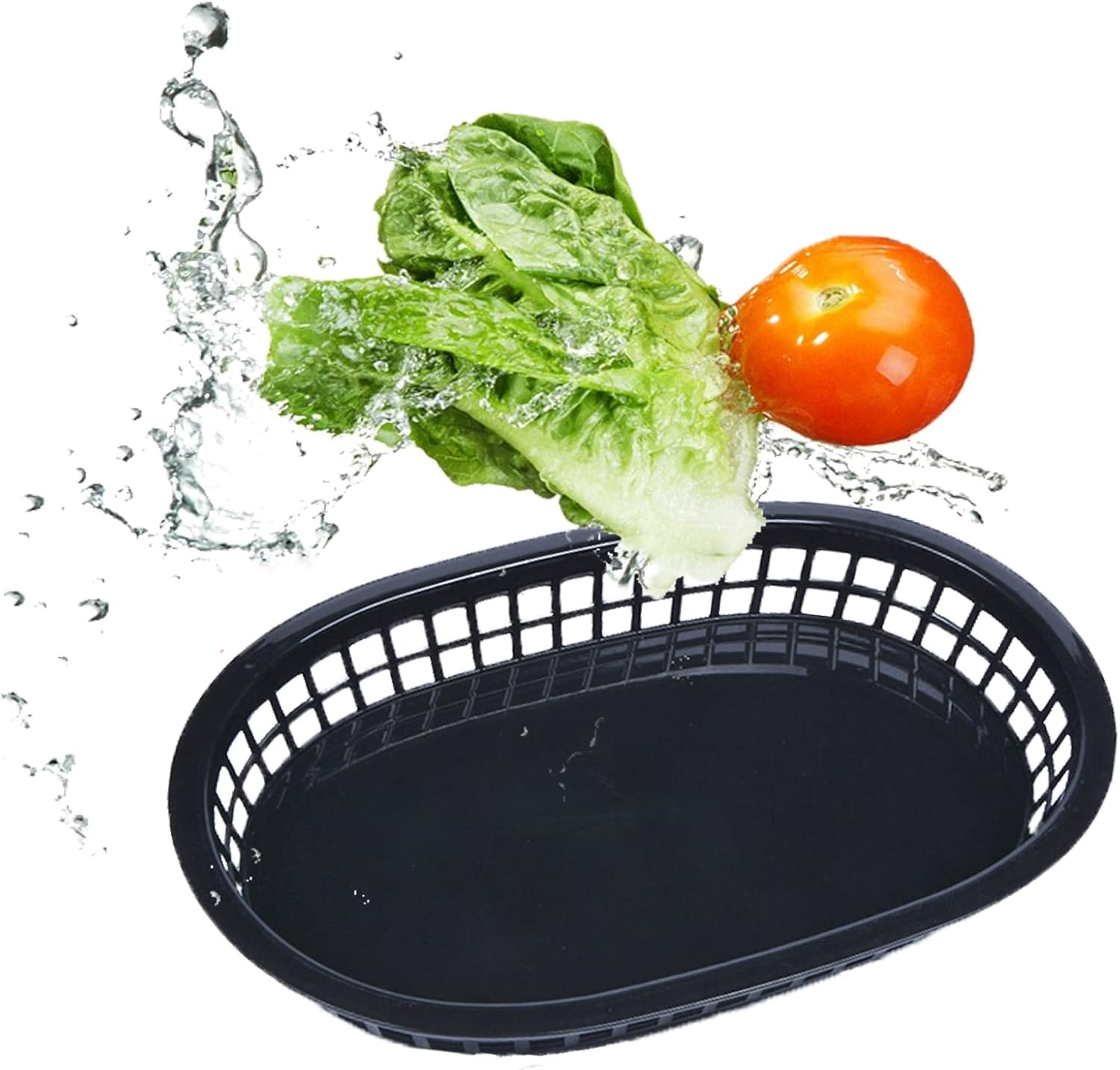 40 Pack Reusable Fast Food Baskets, 10.5×7 Inch Black Plastic Trays