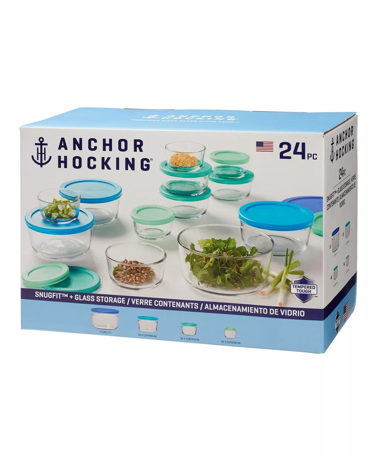 105$ Anchor Hocking 24pc Glass SnugFit Food Storage Container Set Oven Freezer