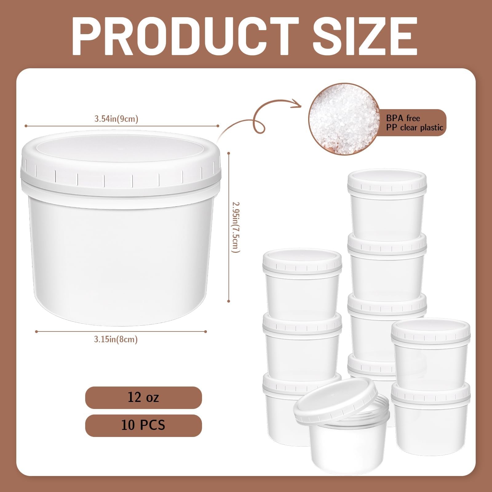 10 Pack 12oz Reusable Small Plastic Containers with Screw Lids, Small Food St…