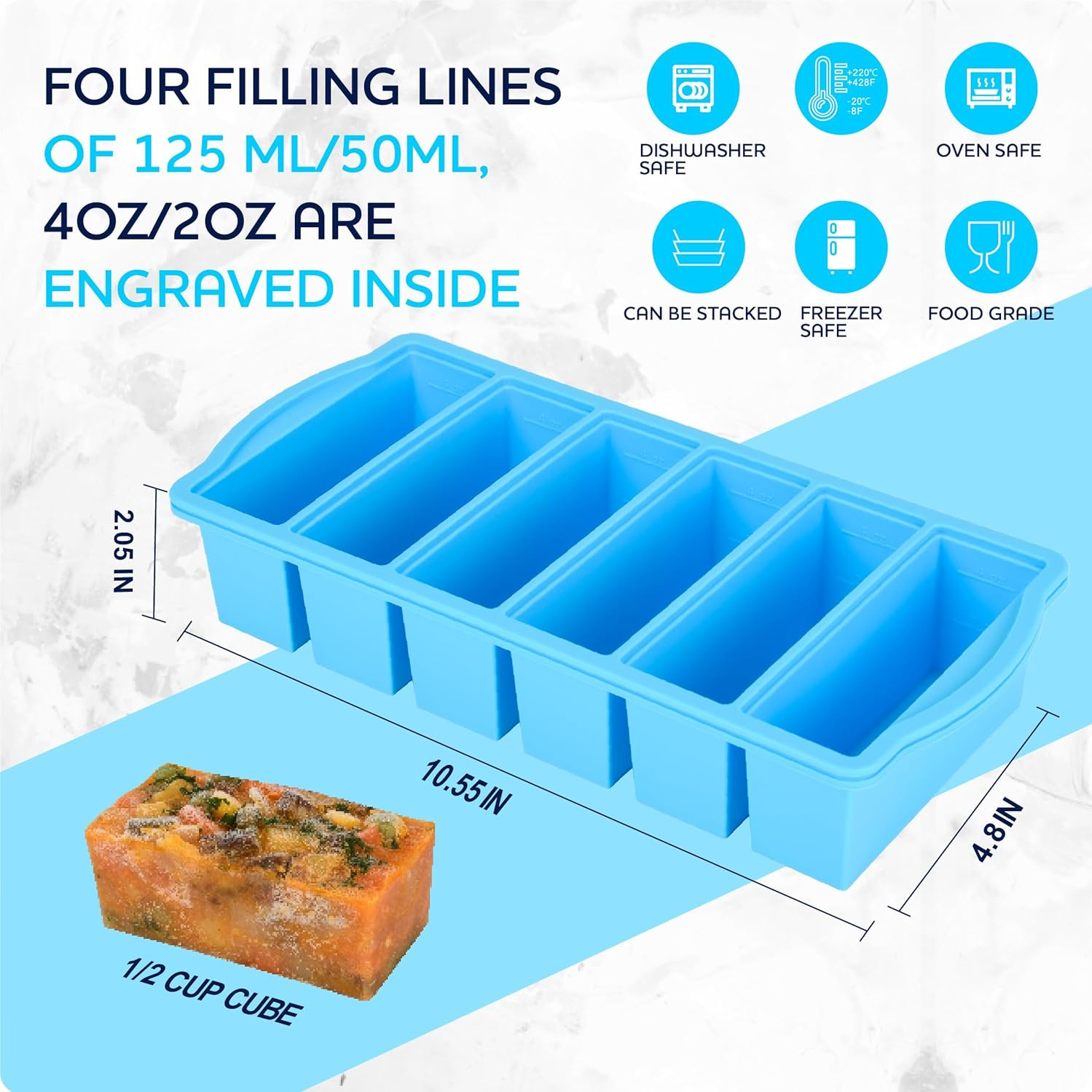 Silicone Freezer Molds Lids 1/2 Cup Soup Container Reinforced Steel Ring Top