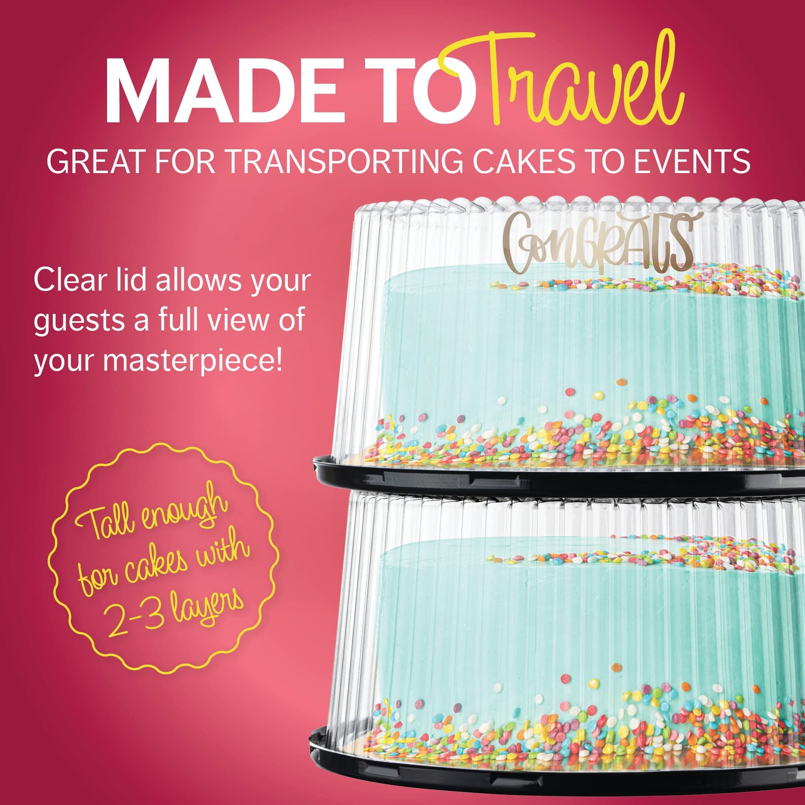 9″ Plastic Disposable Cake Containers Carriers with Dome Lids and Cake Boards…