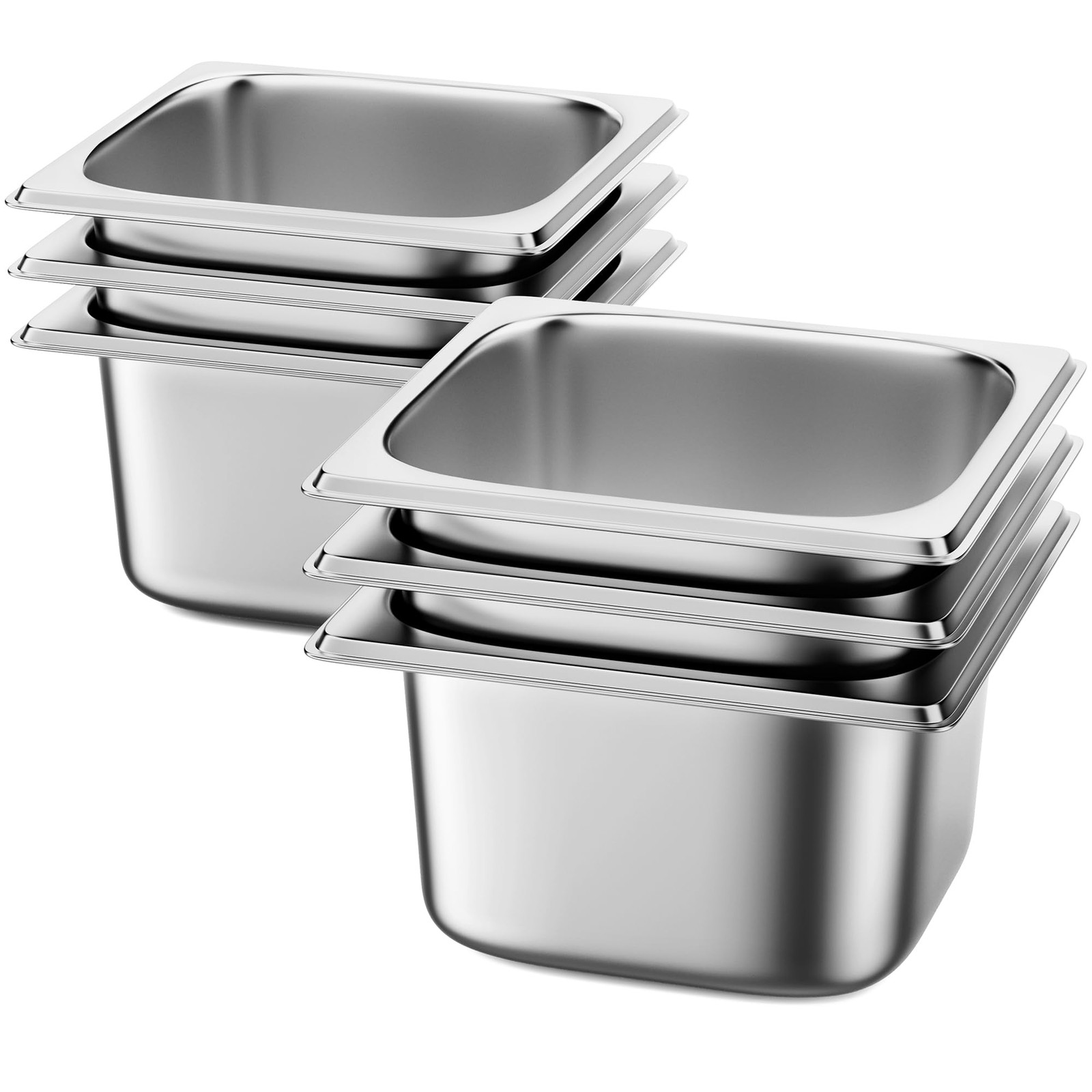 6 Pack Hotel Pans 1/6 Size 4″ Deep Steam Table Pan 22 Gauge Anti Jam Stainles…