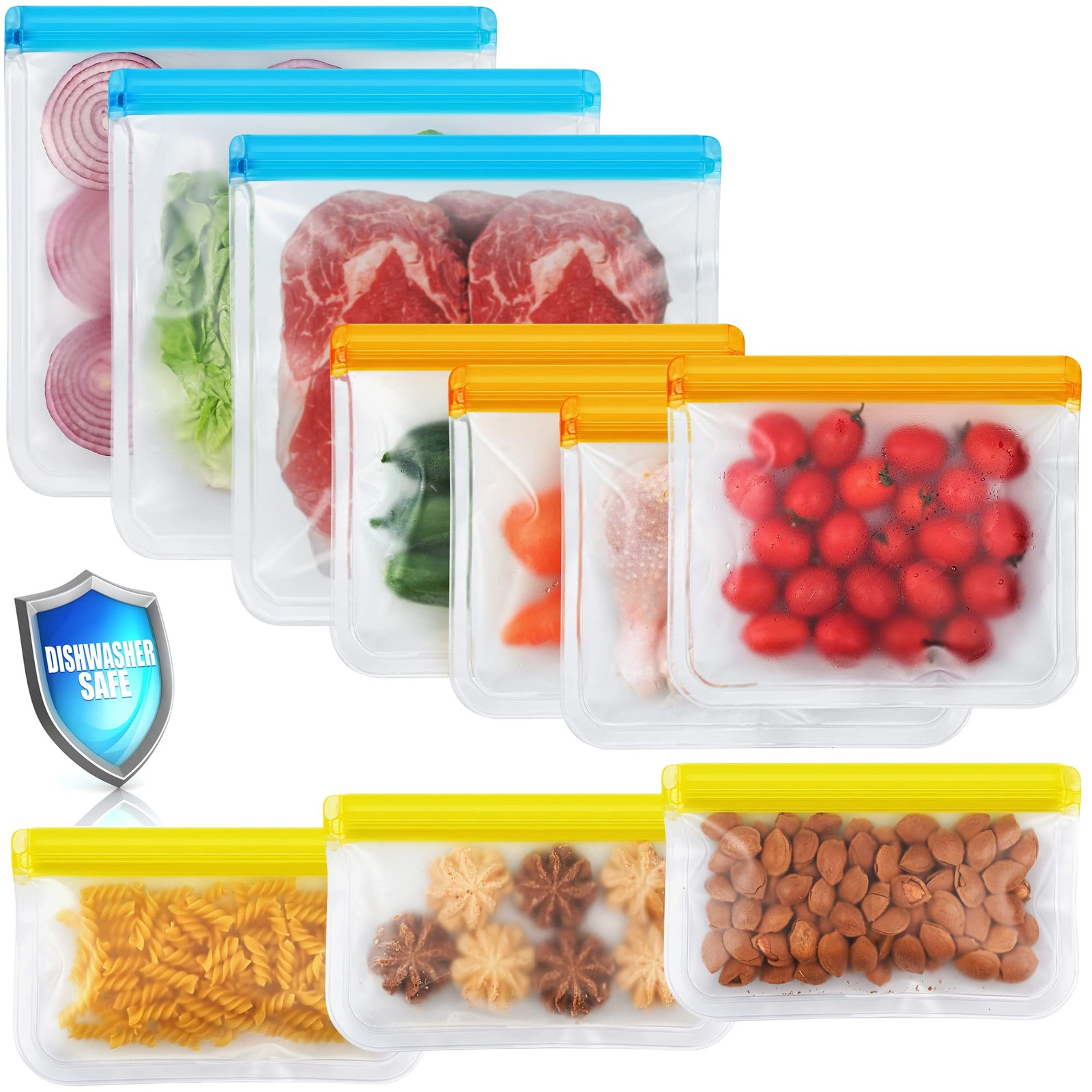 10 Pack Reusable Ziplock Bags Silicone Leakproof Reusable Freezer Bags Bpa Free