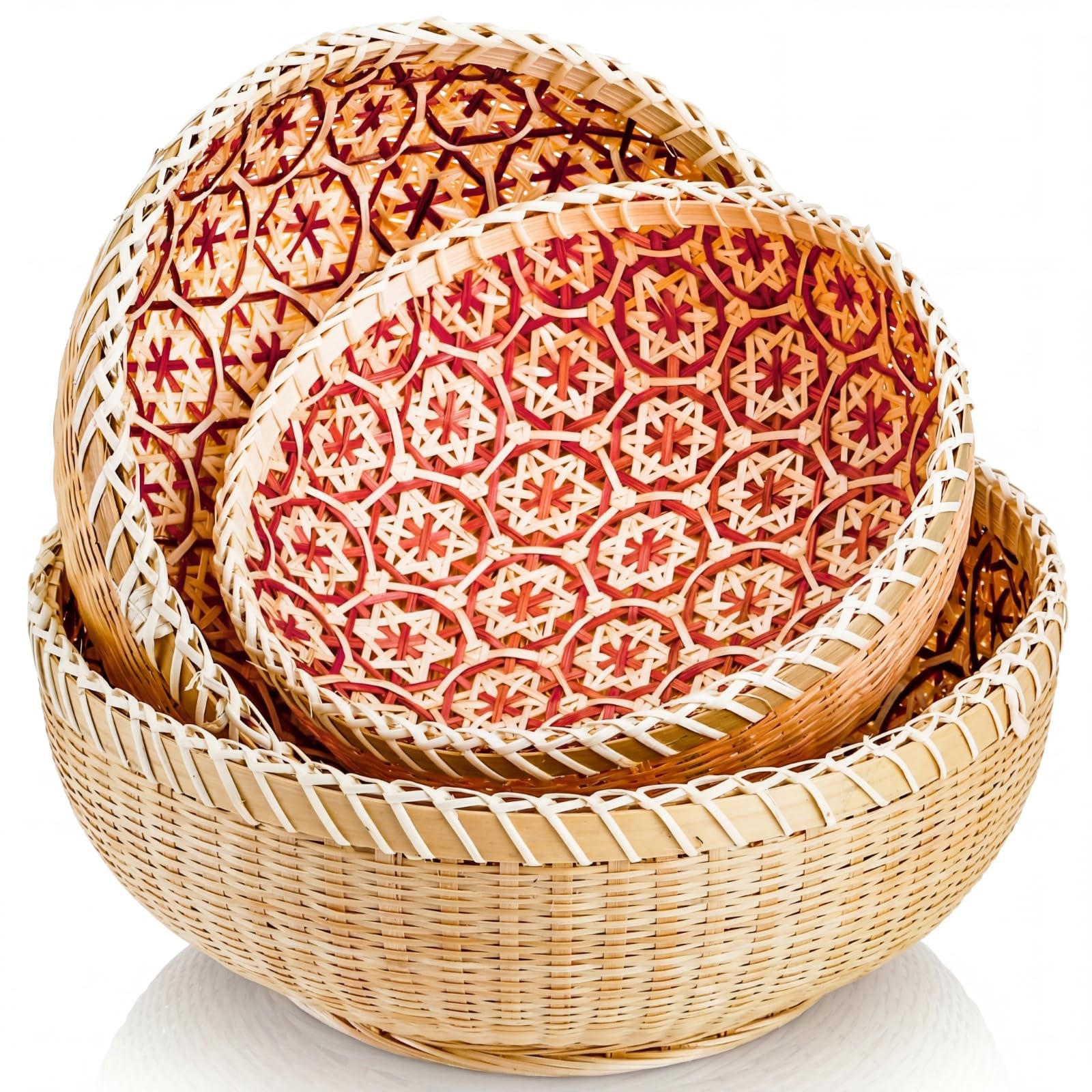Set of 3 Round Wicker Fruit Baskets, Kitchen Wicker Woven Bread Basket Stacka…
