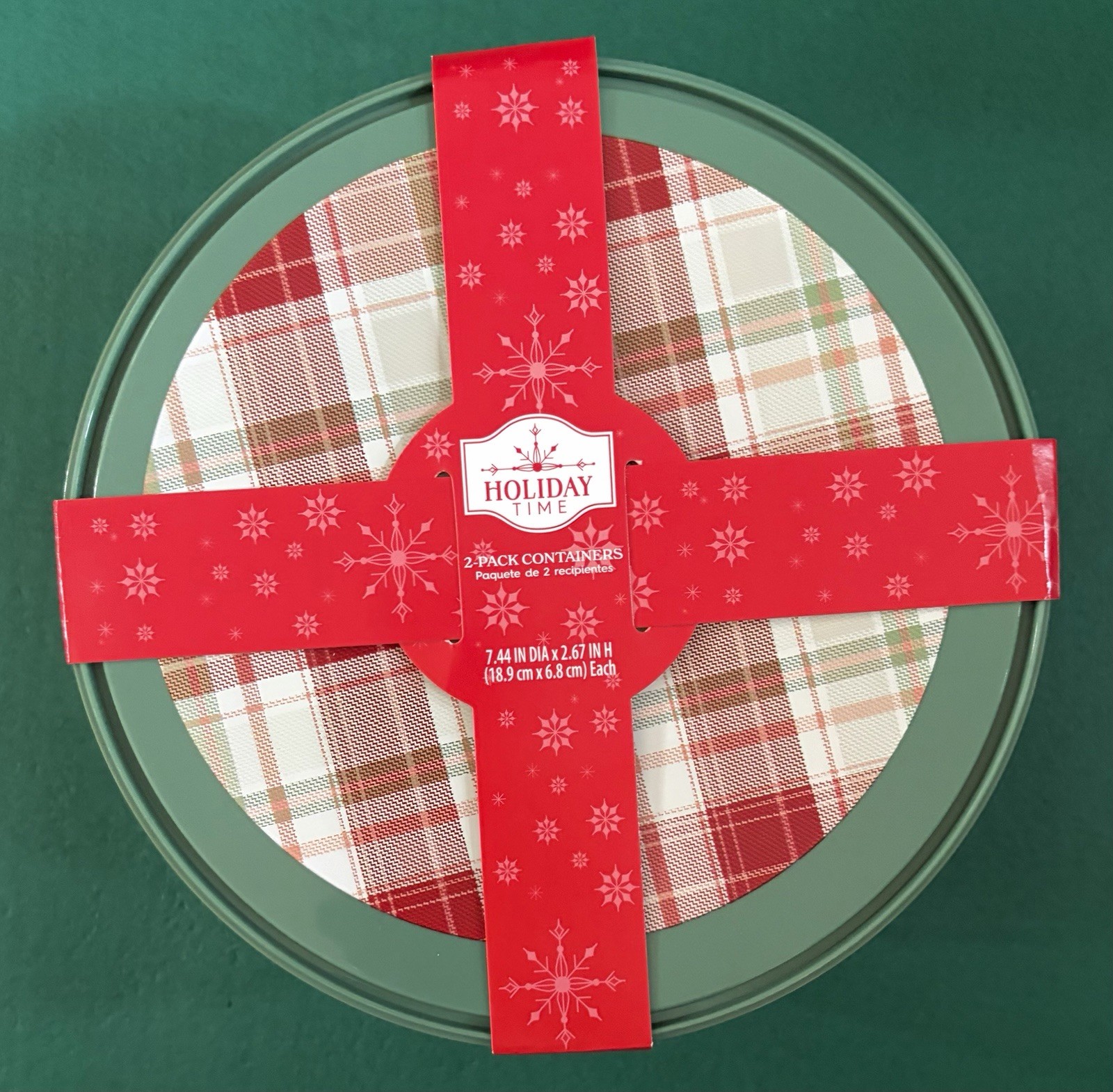 2 Pack Holiday Time Red / Green Design Cookie Food Treat Containers 8″ x 3″ NEW