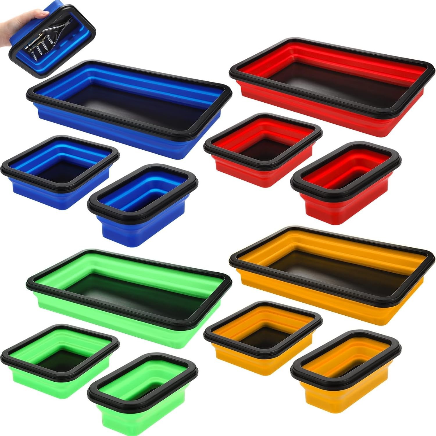 12 Pcs Collapsible Magnetic Parts Tray Set Foldable Tool Storage Organizer Ma…