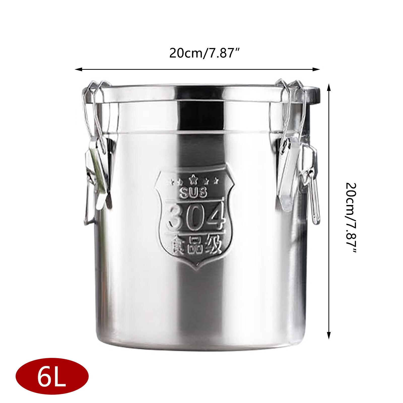 6L Airtight Rice Bucket Canister Food Storage Container 304 Stainless Steel