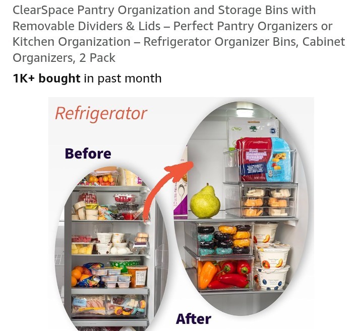 ClearSpace Pantry Organization and Storage Bins with Removable Dividers &Lids L5