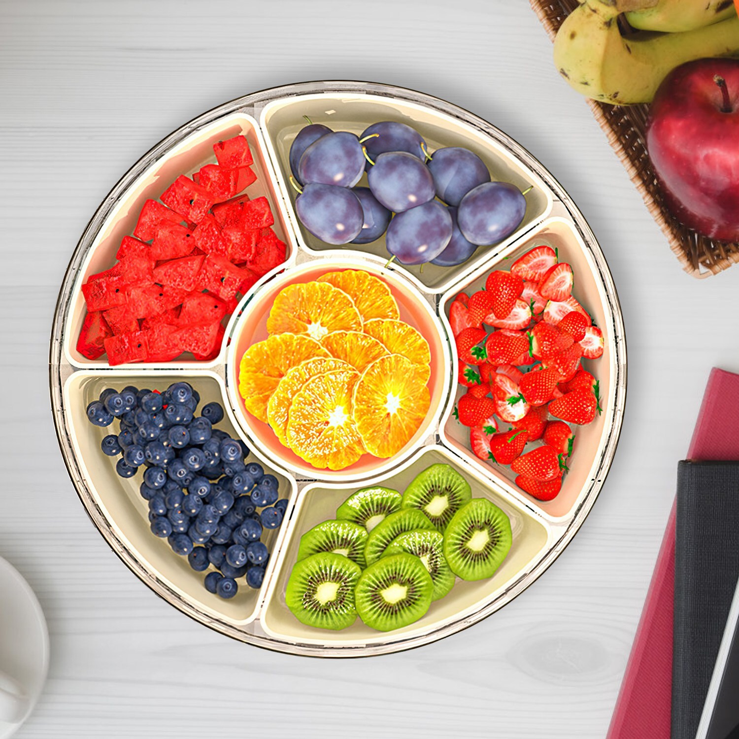 2pcs Divided Serving Tray with Sealed Lid 360° Rotatable Base Snack Container