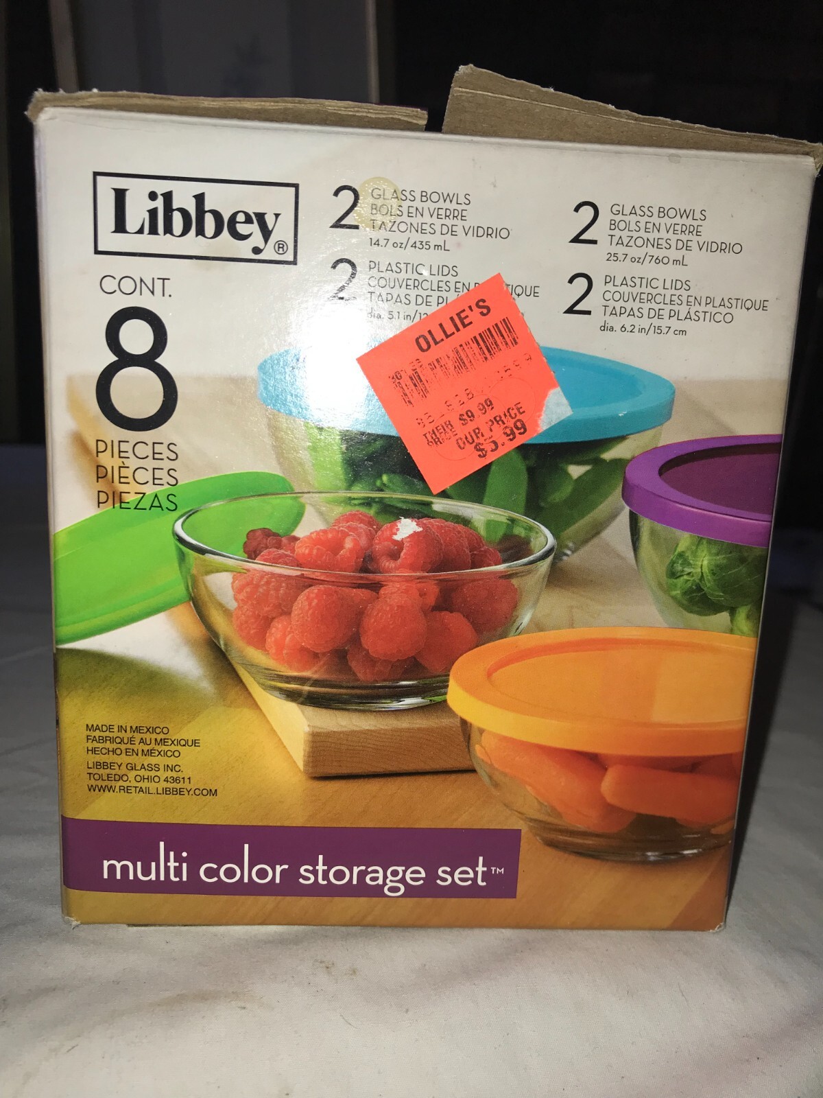 NOS htf LIBBEY Glass 8-Piece SET Food STORAGE Container BOWLS with Plastic LIDS
