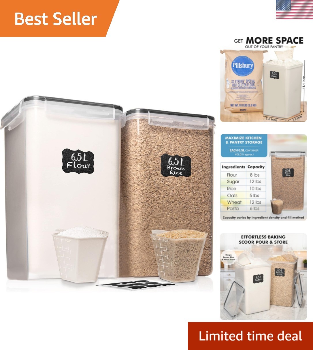 2 PC [6.5L / 220 Oz] Large Food Storage Containers with Lids Airtight – BPA F…