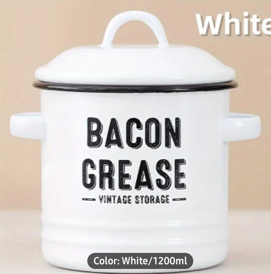 40 oz Vintage Enamal Lidded Bacon Grease Storage Can Jar Stores Dry and Liquids