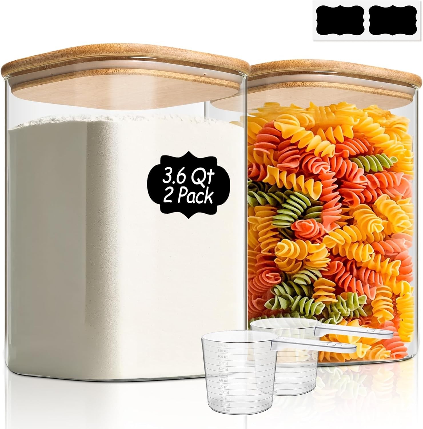 3.6 Qt Glass Food Storage Containers Set of 2 Large Storage Containers W/ Lids