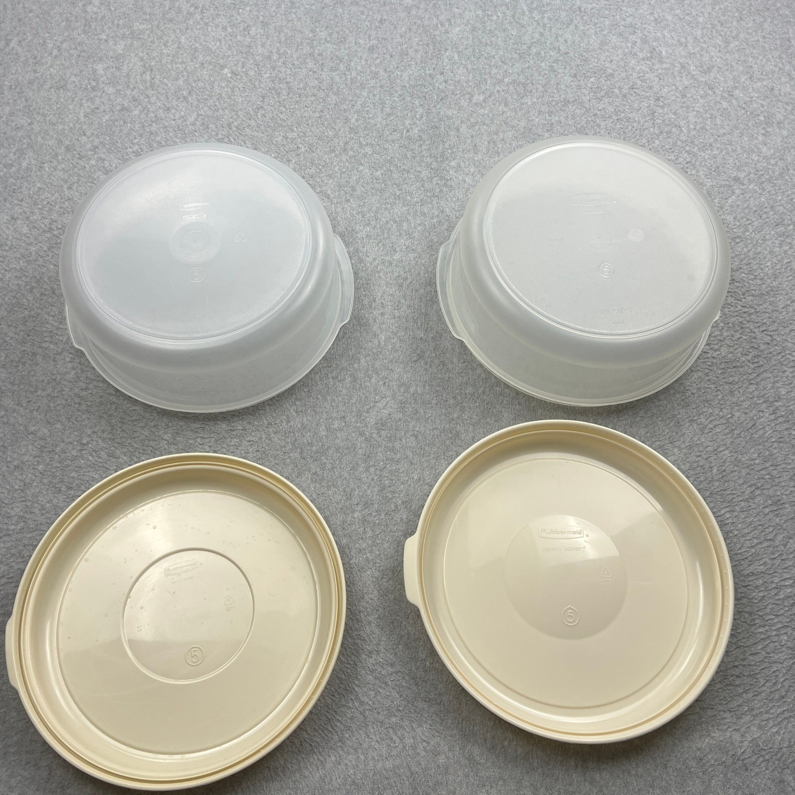 TWO Rubbermaid Servin Saver #5 Food Storage Containers 22 Cup Almond Round Set
