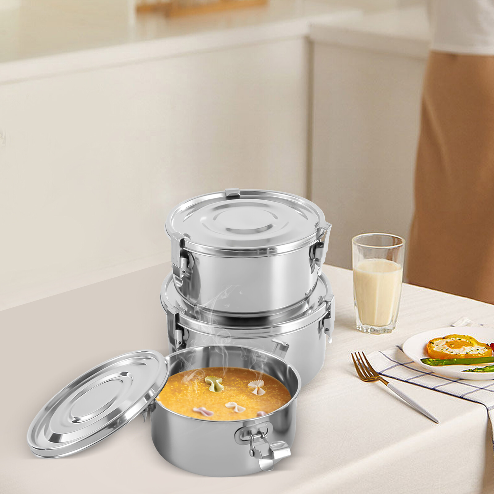 3x Stainless Steel Food Storage Containers Original Leak-Proof For Camping Trips