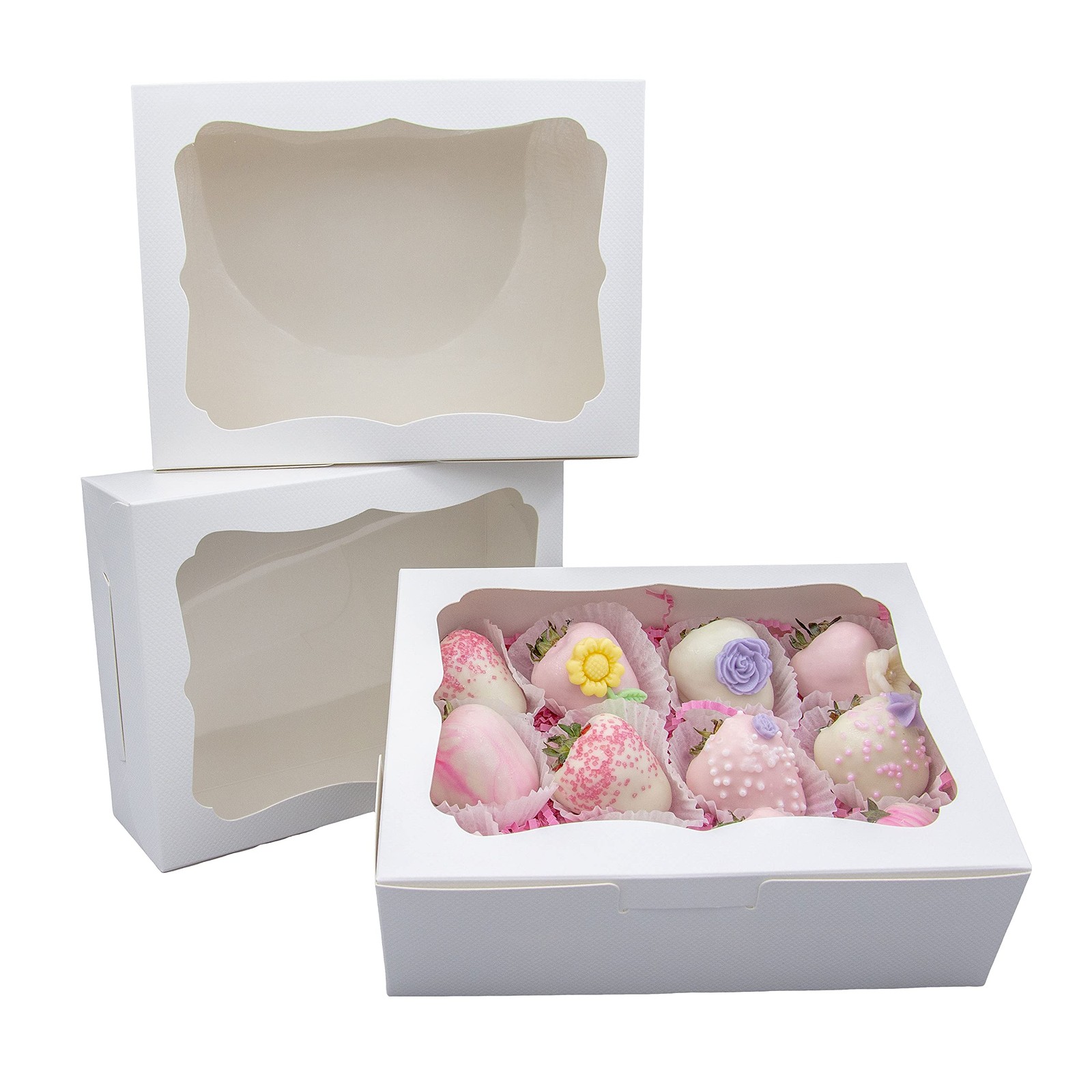 50pcs 8x6x2.5 Inch White Bakery Boxes Cookie Boxes with Window Treat Boxes De…