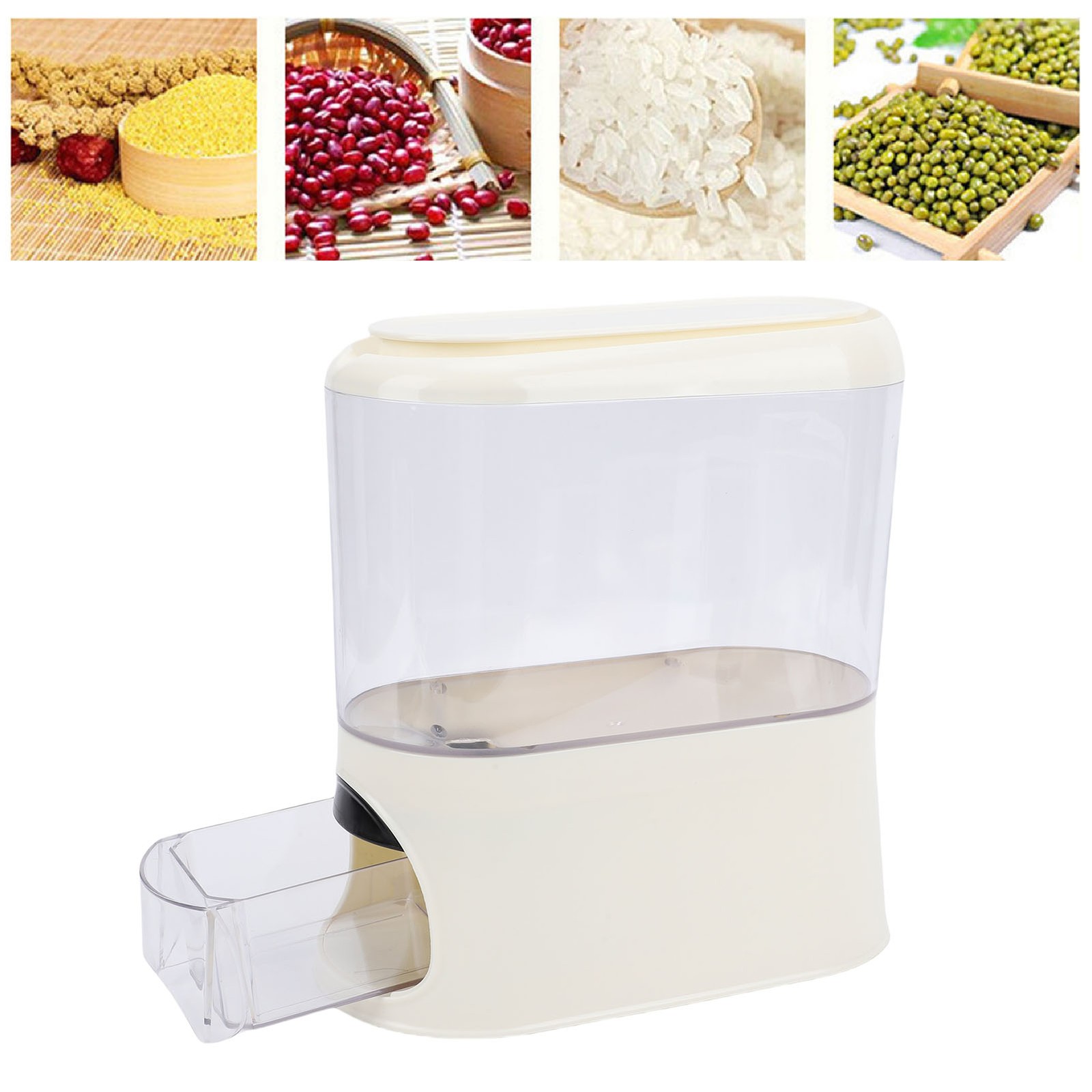 25 lbs Rice Dispenser Grain Container Storage with Measuring Cup Household Use