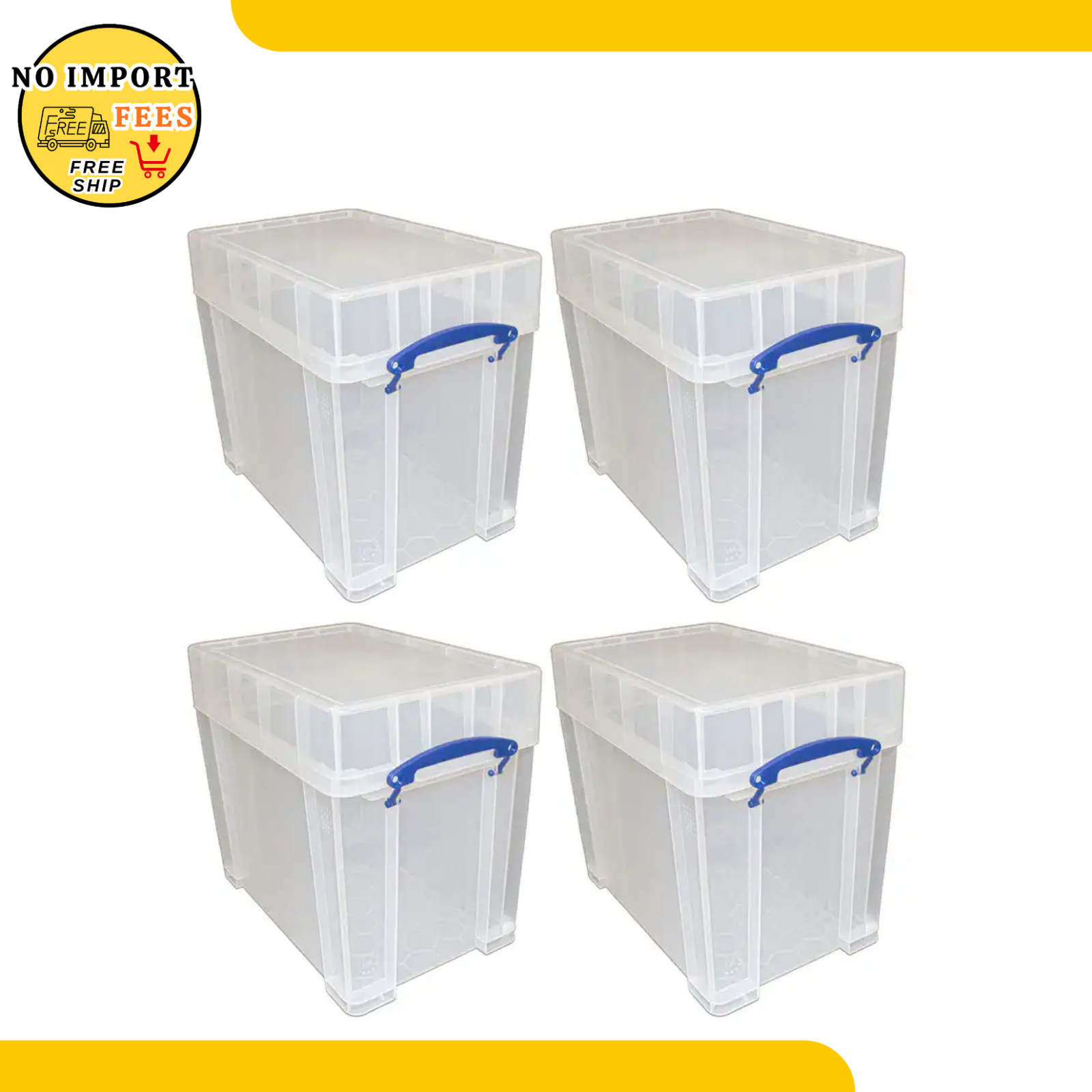 4 Pack 19L Clear Plastic Storage Containers with Snap Lids