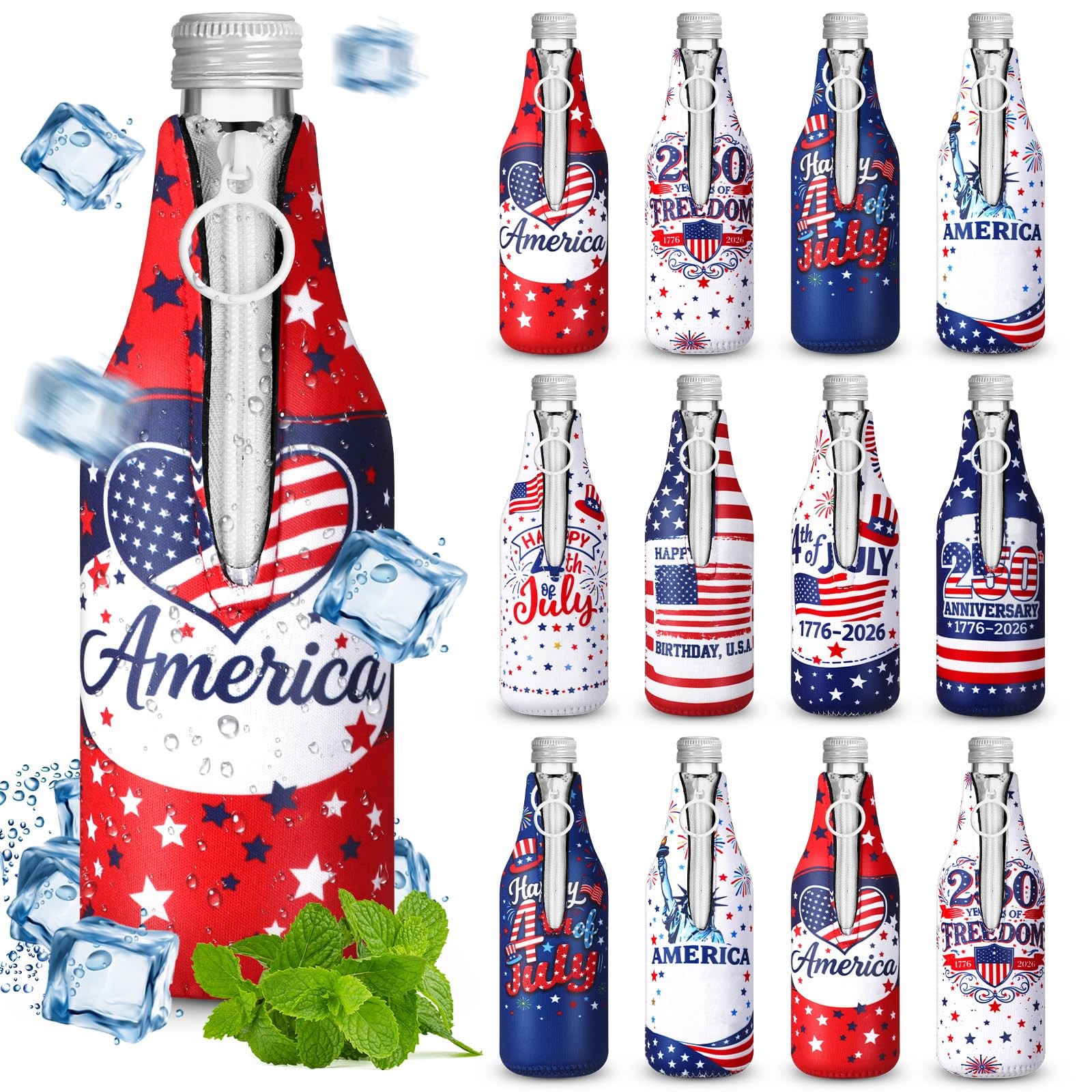 Tiangrid 12 Pcs 250Th Anniversary Beer Sleeves For 4Th Of July Patriotic