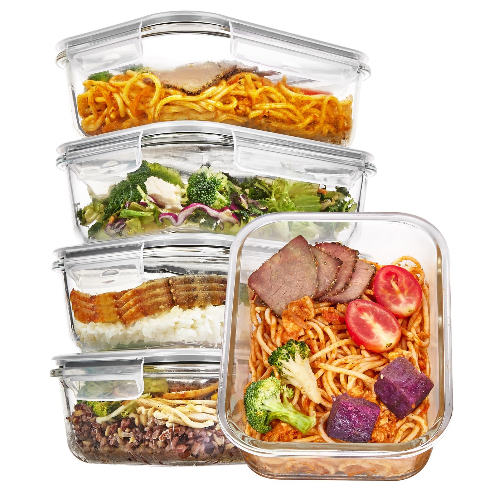 5 Pack 35oz Glass Food Storage Containers with Lids, Meal Prep Containers, Ai…