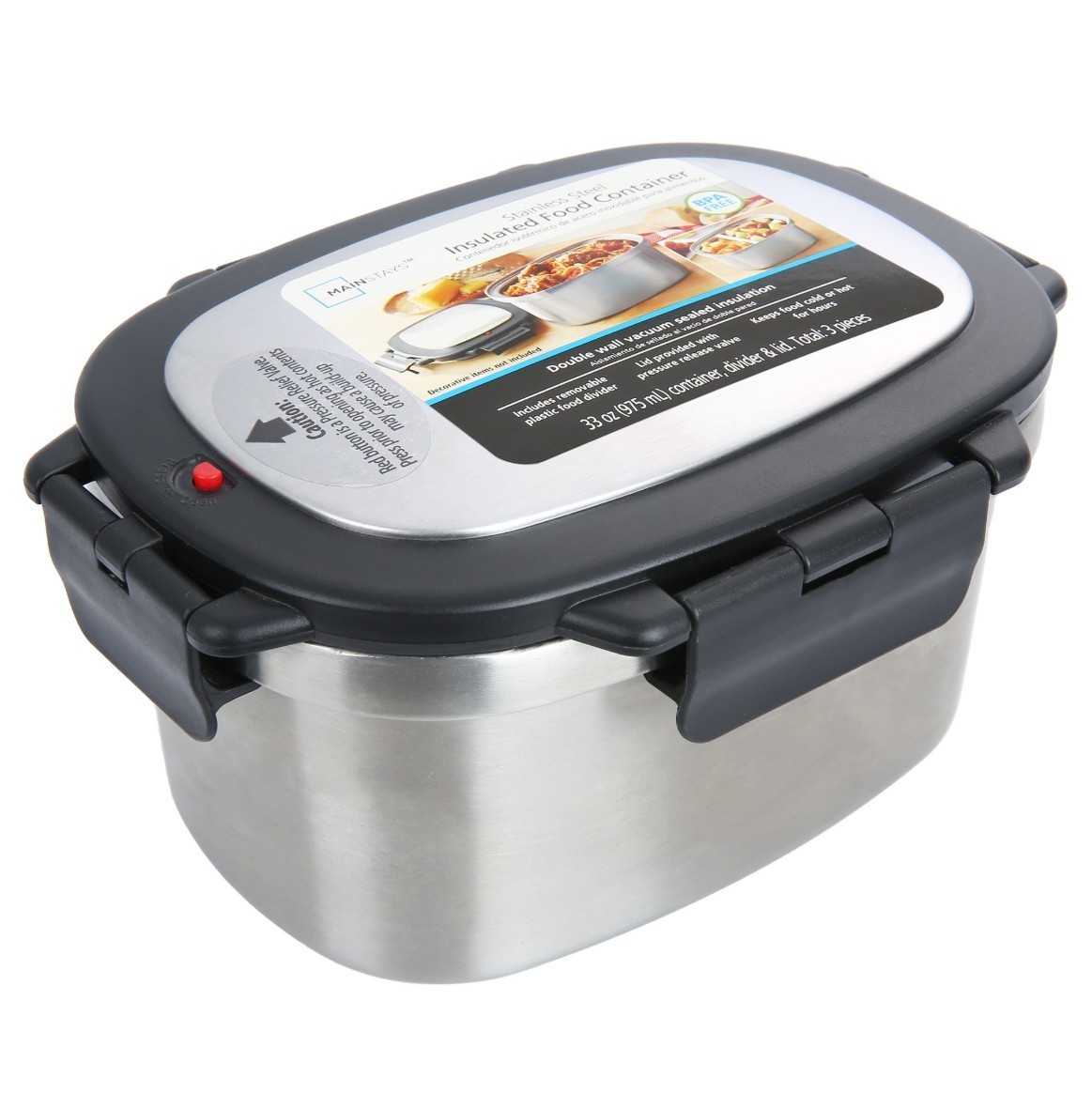 SALE-2 Pack Mainstays 33 oz Stainless Steel Insulated Food Storage Container Box