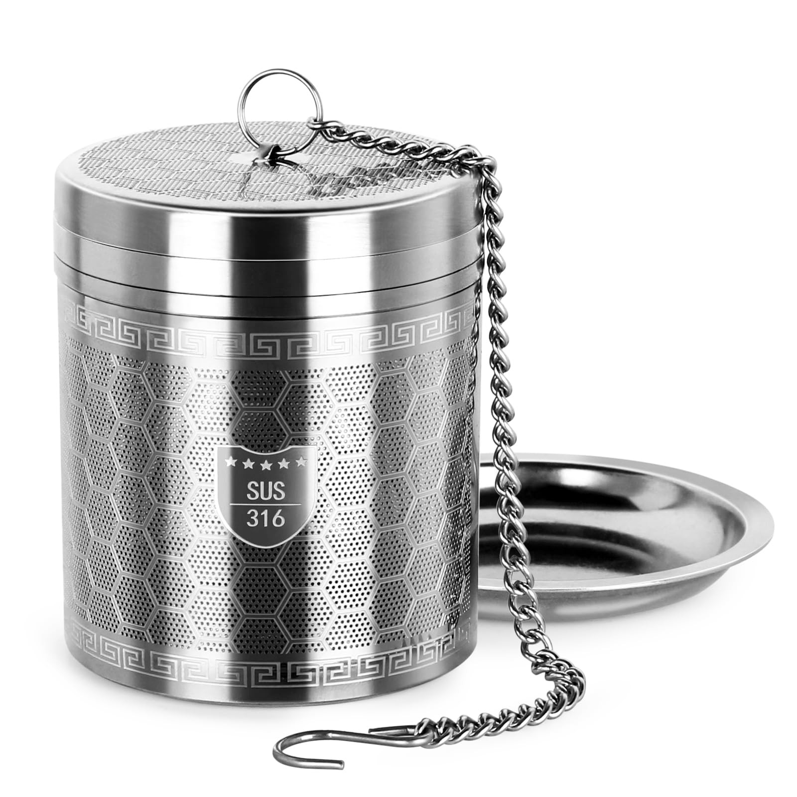 316 Stainless Steel Tea Strainer for Loose Leaf (1, Large) Large, Silver