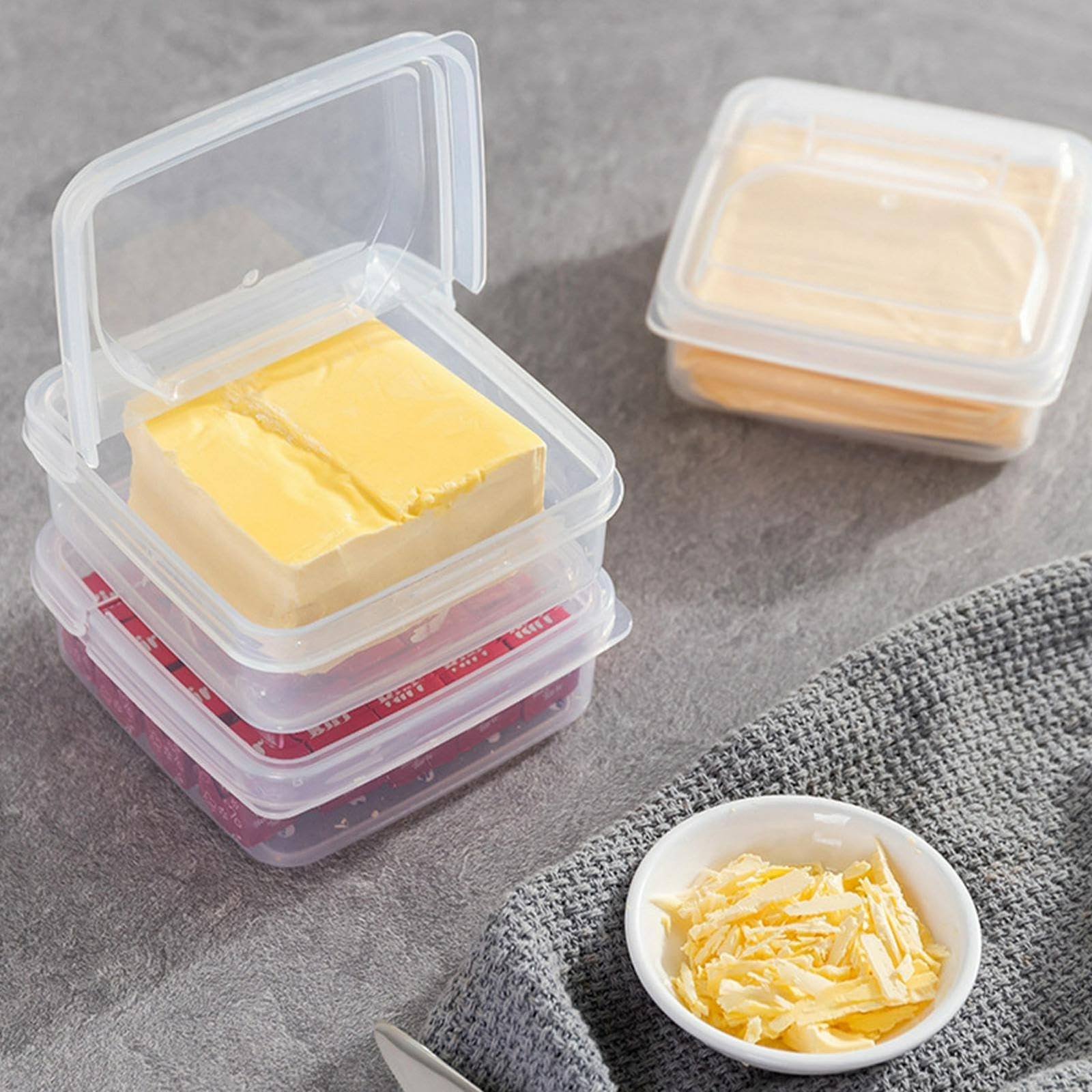 2Pack Sliced Cheese Container for Fridge, Flip Lid Clear Butter M-2PCS, clear