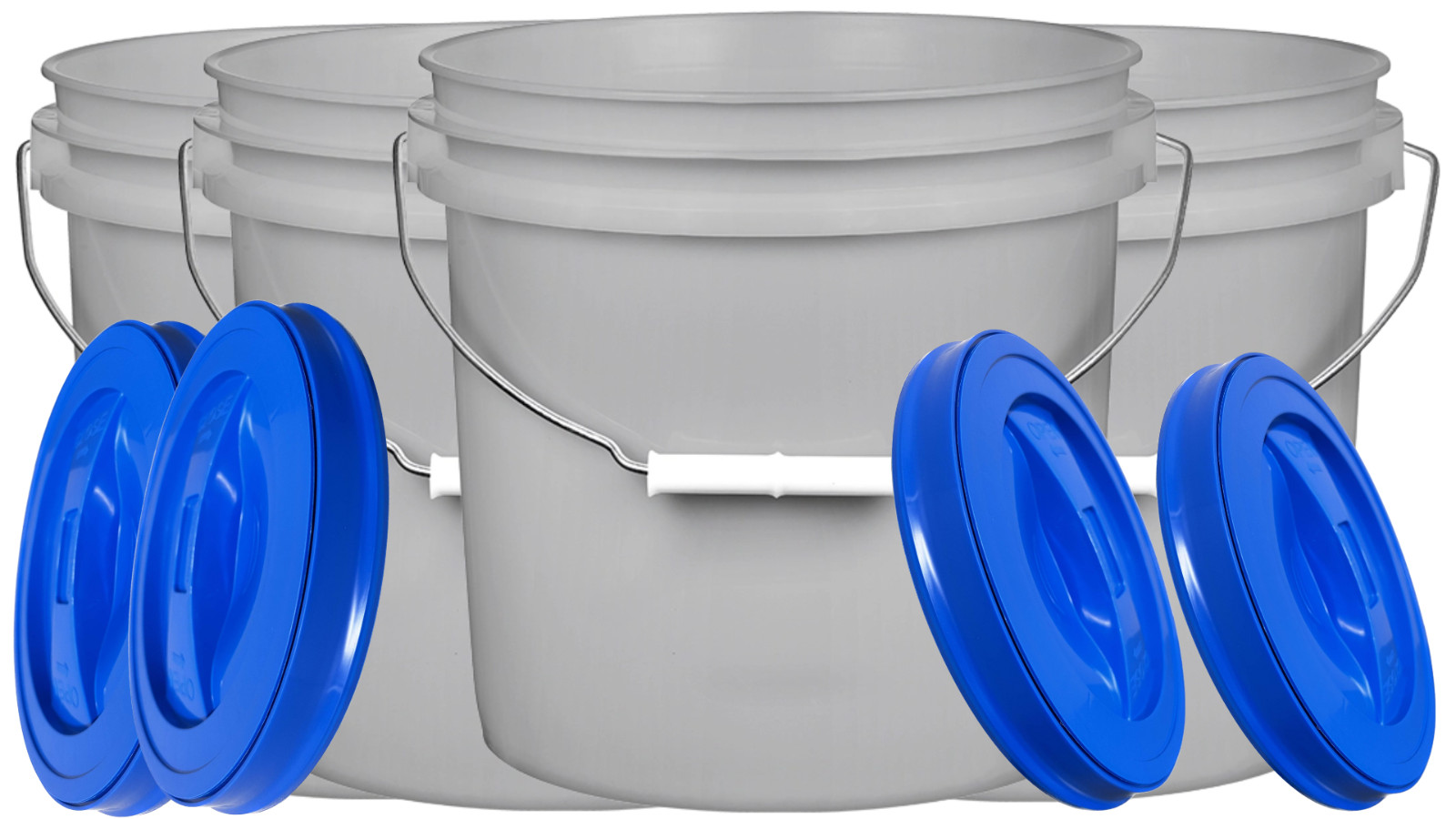 2 Gallon Grey Food Grade Bucket Pail with Screw on Lid (Pack of 4) Made in USA