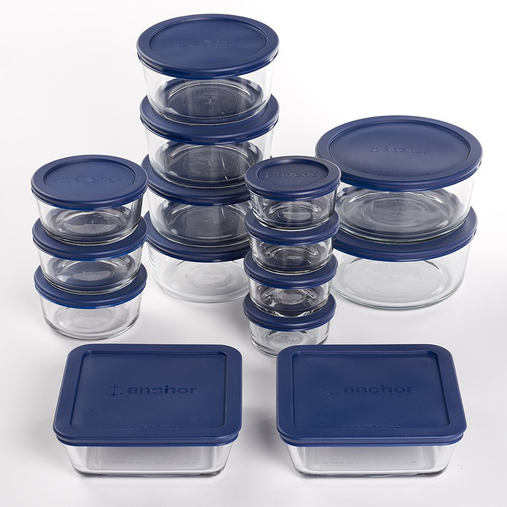 Clear Glass Food Storage Containers Set with Lids Preparing Boxes Bins 30 Piece