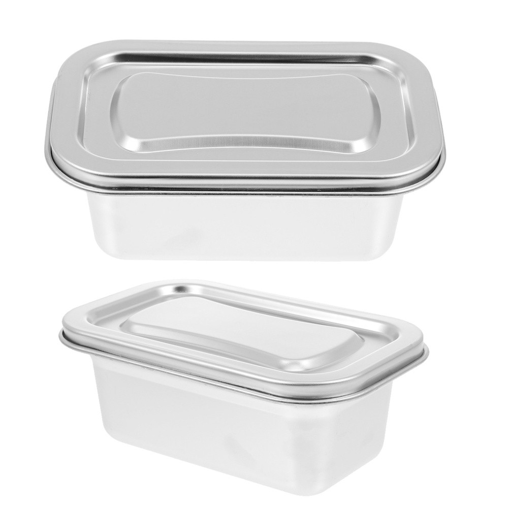 2 Pcs Stainless Steel Freezer Containers Fridge Storage Ice Cream