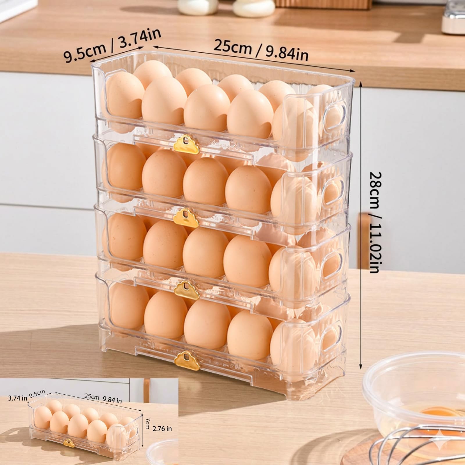 Stackable Egg Holder for Refrigerator Side Door, Slim 4-Tier Modular Egg Orga…