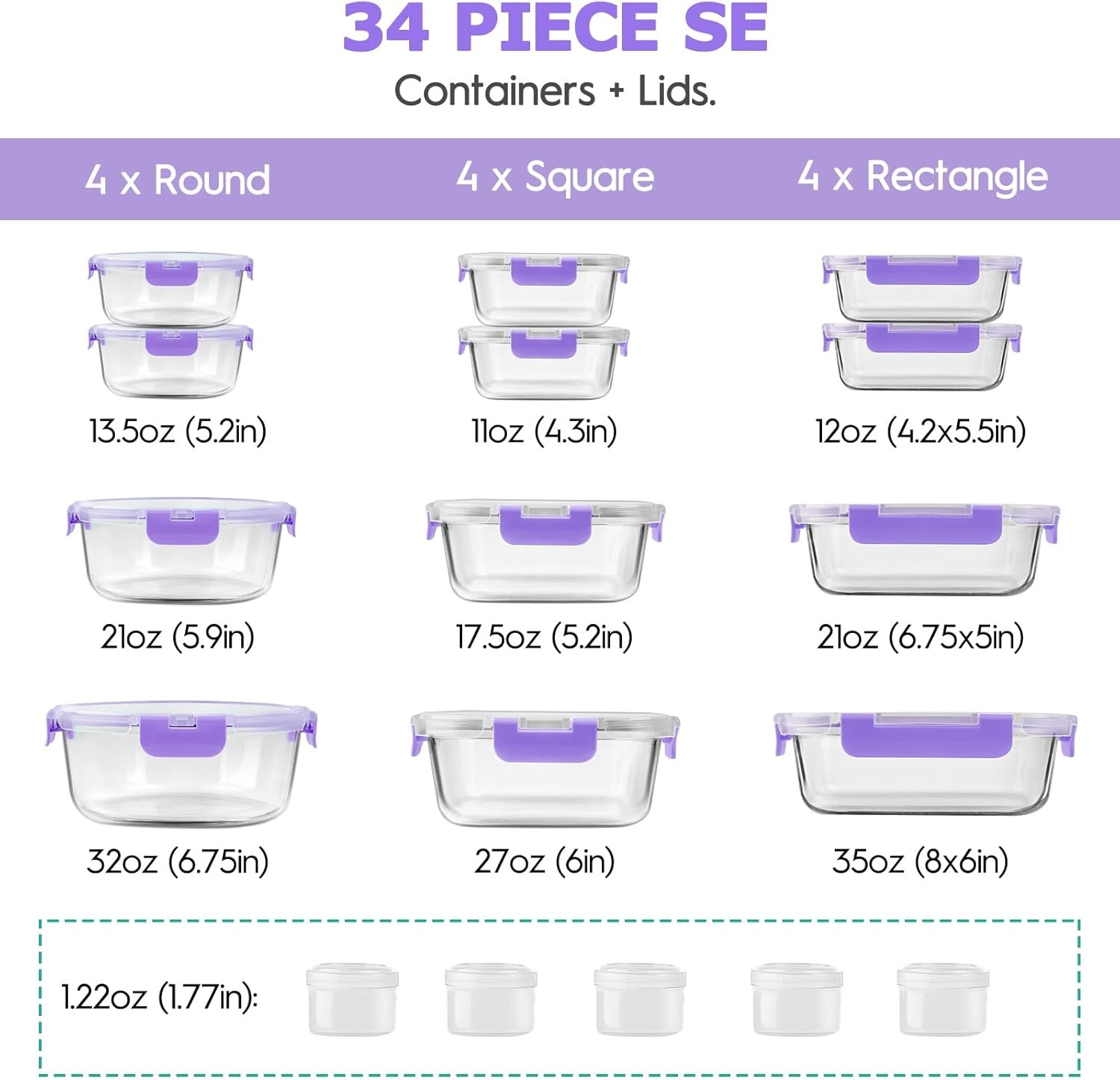 34pcs Glass Food Storage Containers W/ Lids Set Airtight Glass Meal Prep