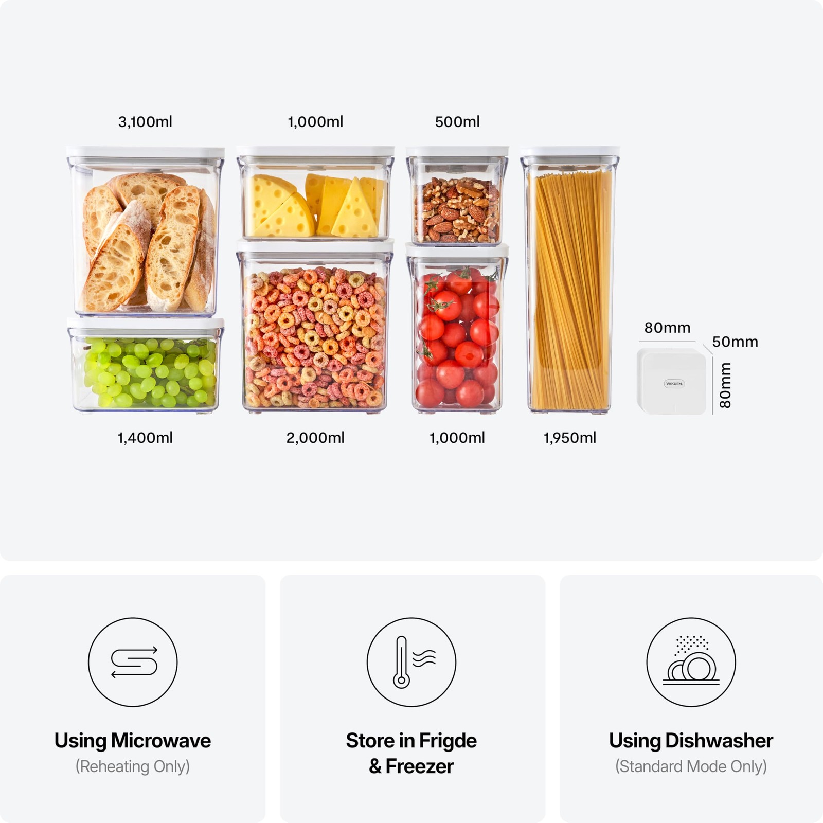 Premium Airtight Food Storage Containers Mega 8P/Set. Total 46.11cup, 7pcs Co…