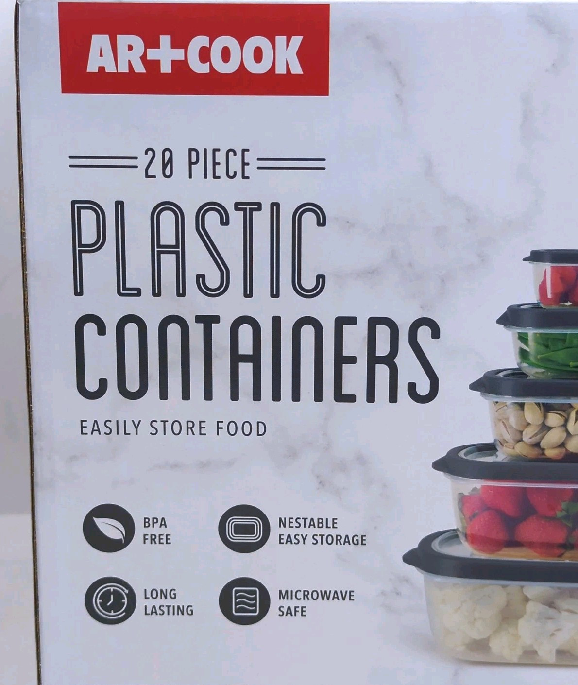 AR+COOK 20-piece FOOD STORAGE CONTAINER Set, BPA Free Plastic, Nestable, NEW