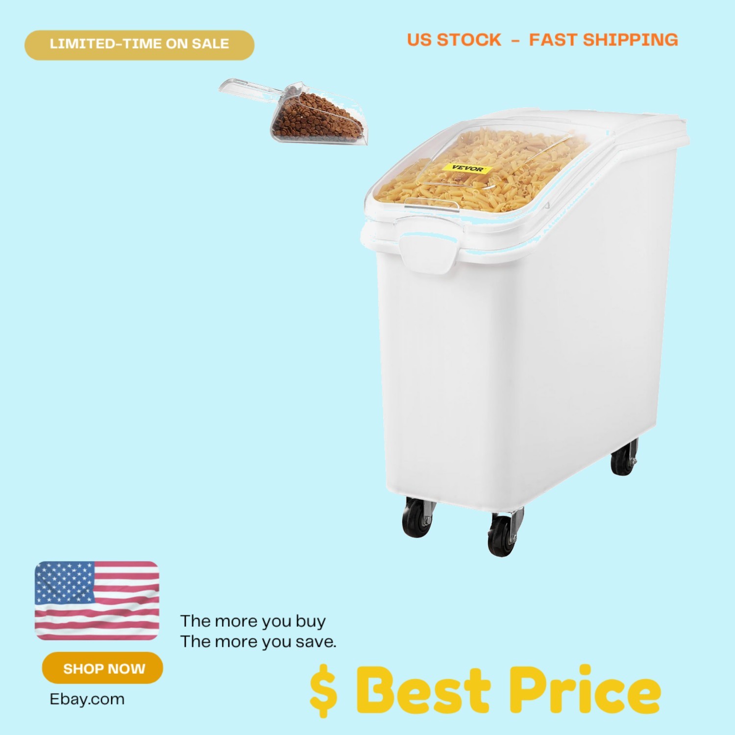 21 Gallon Ingredient Bin w/ Scoop 400 Cup Food Storage Container Kitchen