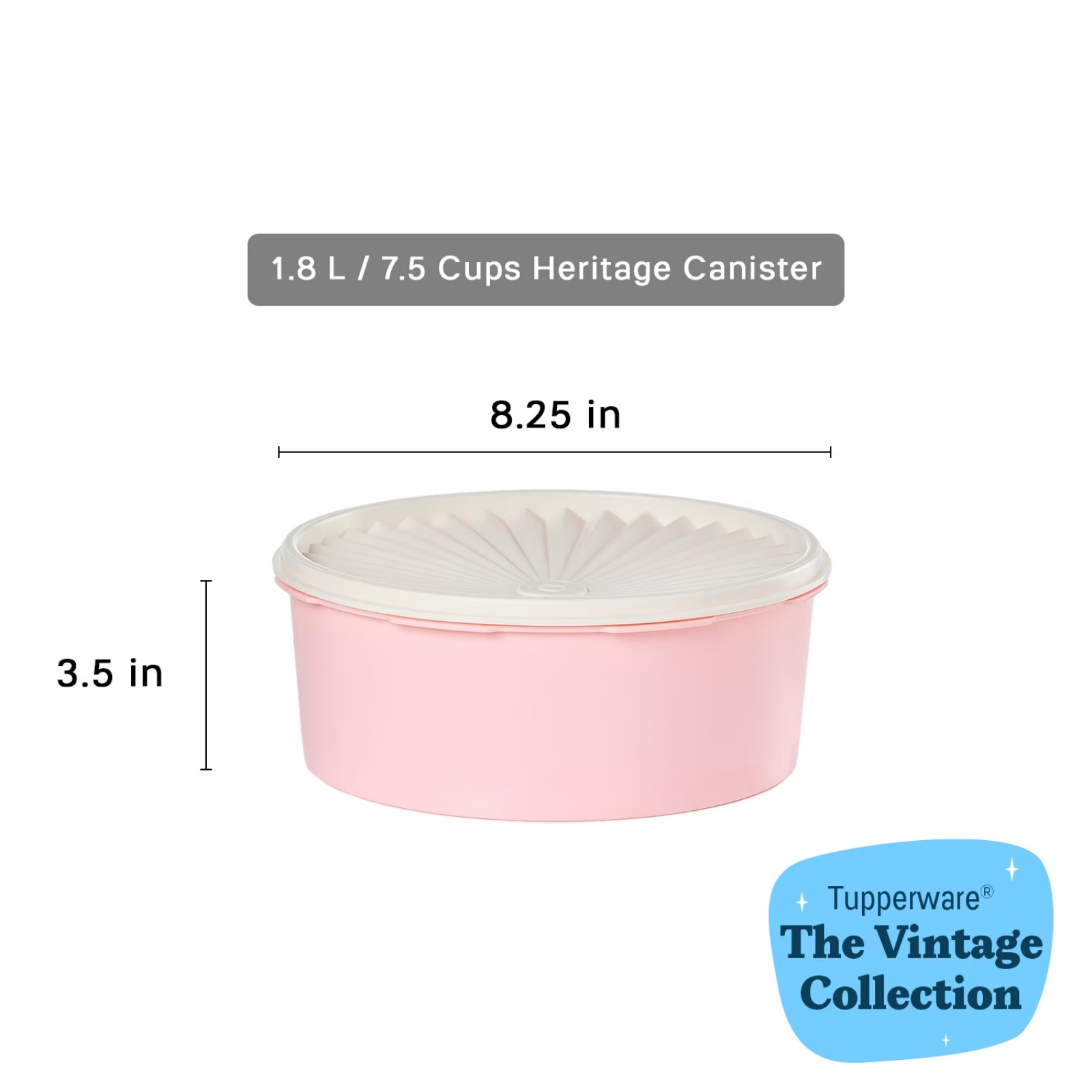 Airtight Food Canister 1.8L Vintage Sunburst Cookie Storage Container Round Pink