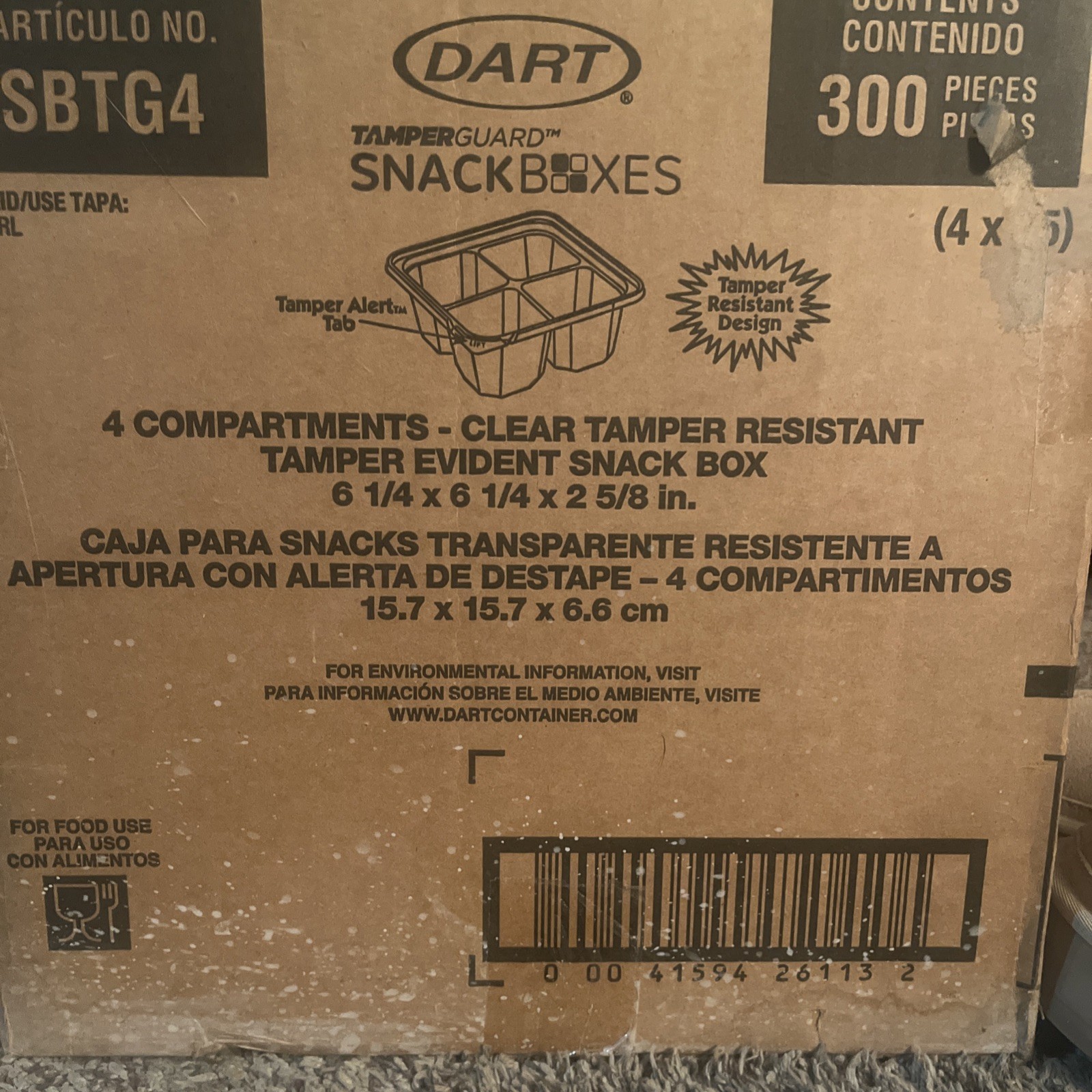 Dart Sbtg4 Container 4 compartment tamper resistant, 293